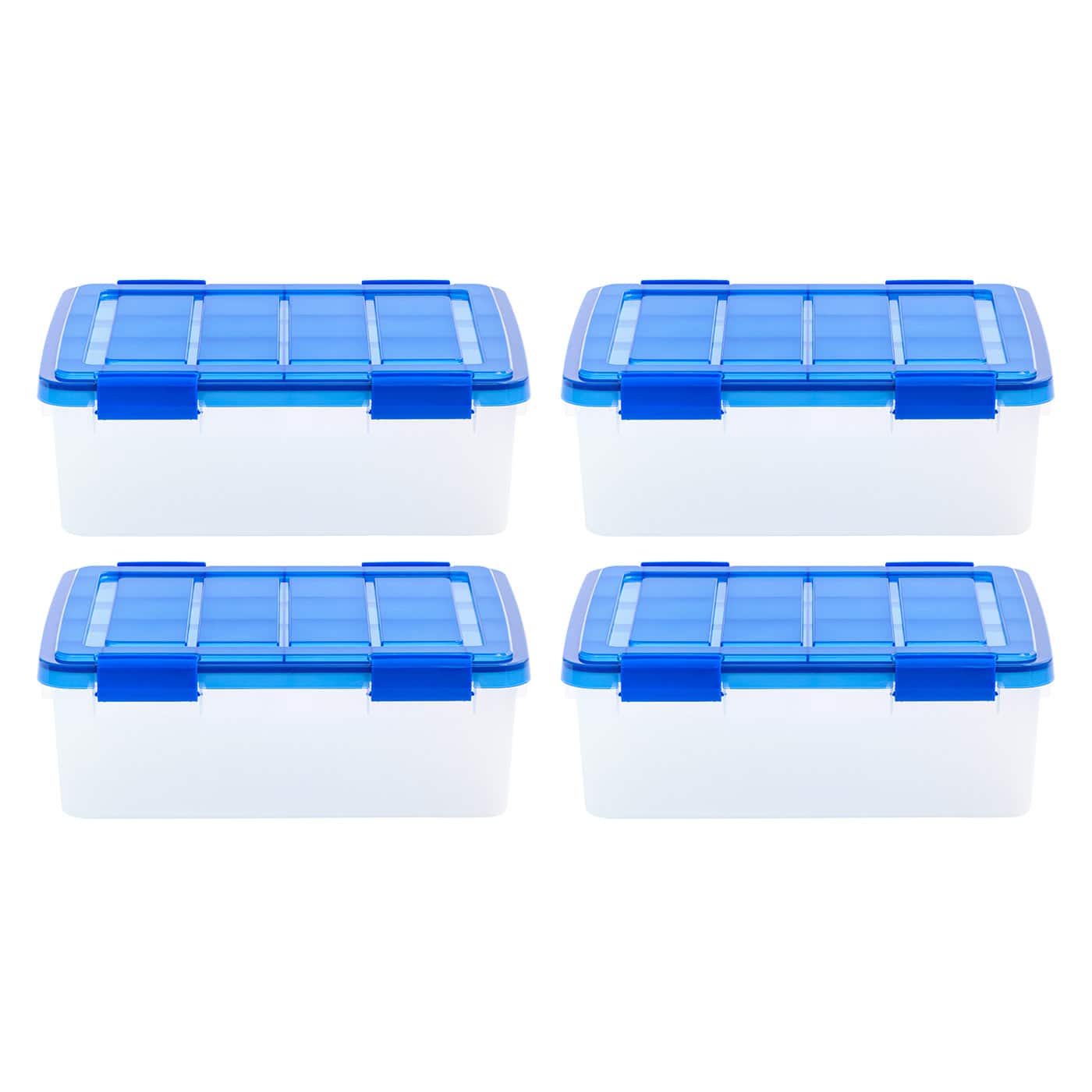 Iris® 6.5gal. Clear Plastic Storage Boxes With Blue Lid, 4 Pack