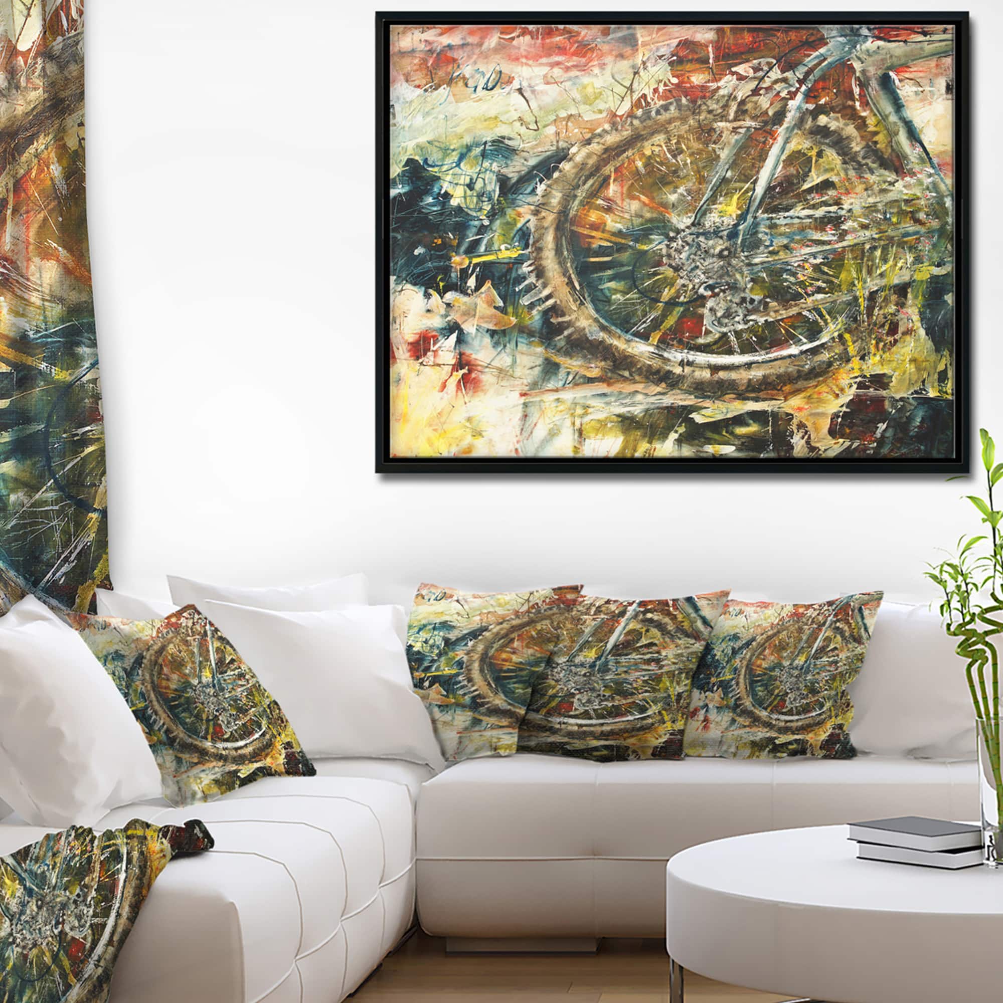Designart - Mountain Bike Oil Painting - Abstract Framed Canvas Artwork