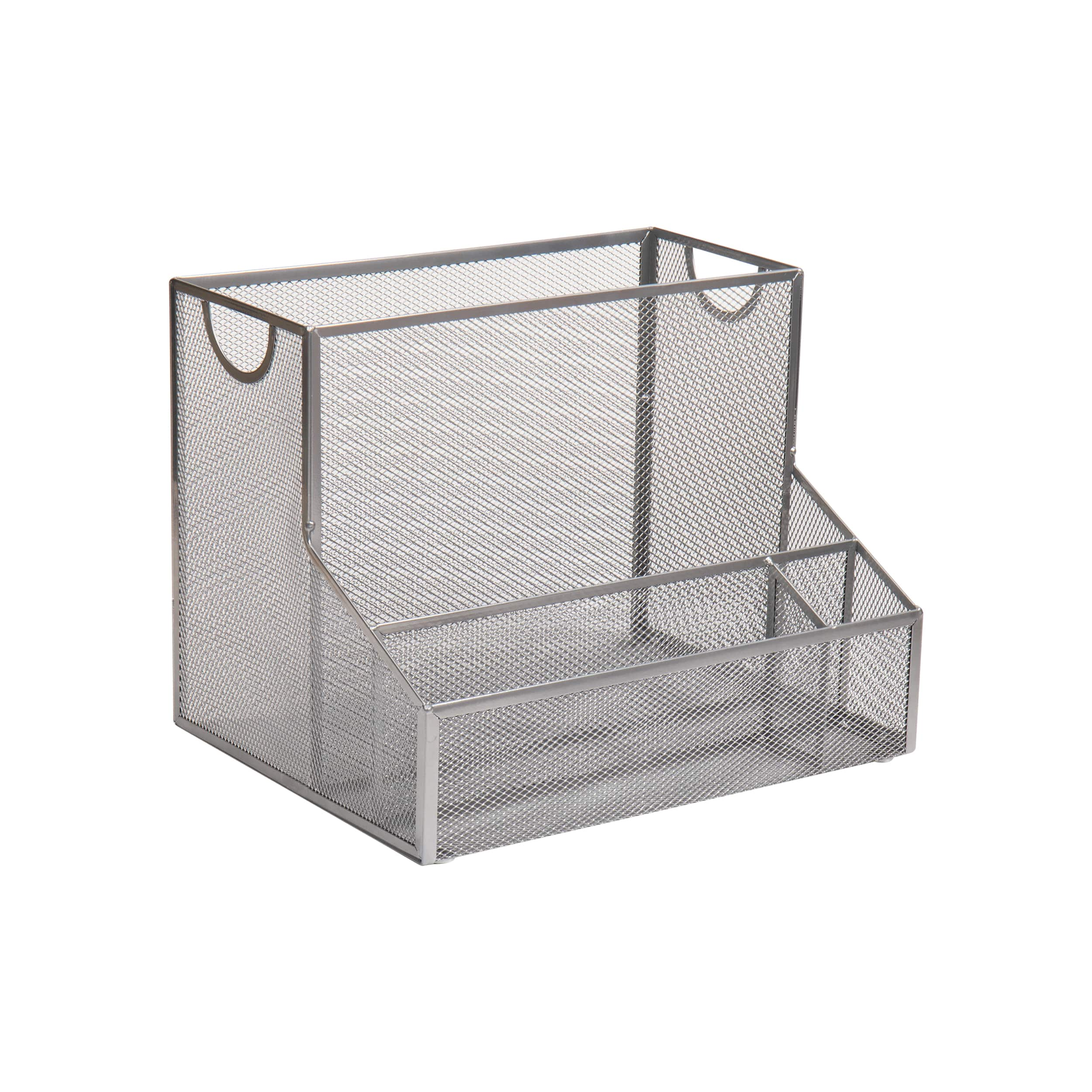 Mind Reader Network Collection Silver Metal Mesh 4-Compartment Desktop Organizer