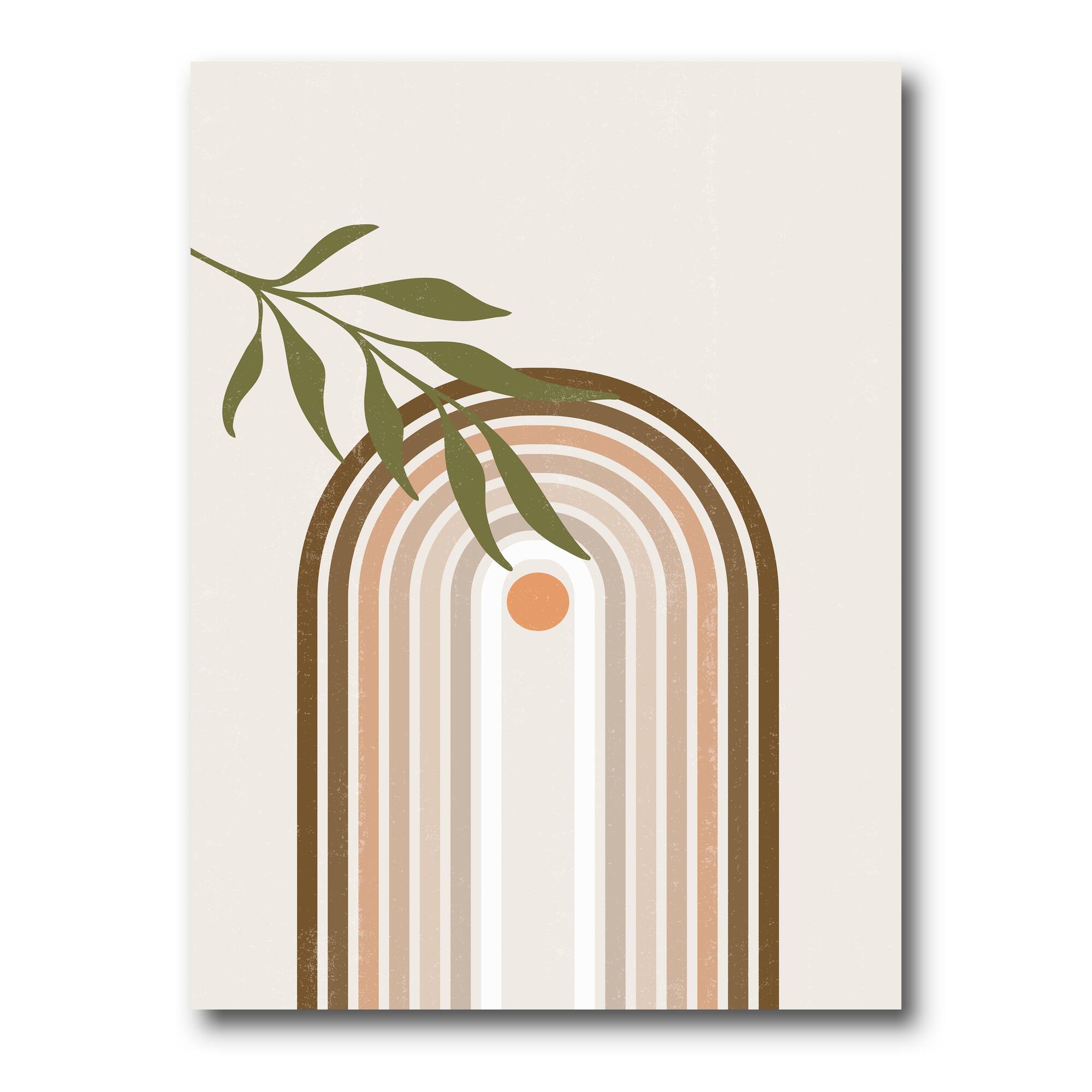 Designart - Abstract Sun and Moon With Green Leaf I - Modern Canvas Wall Art Print