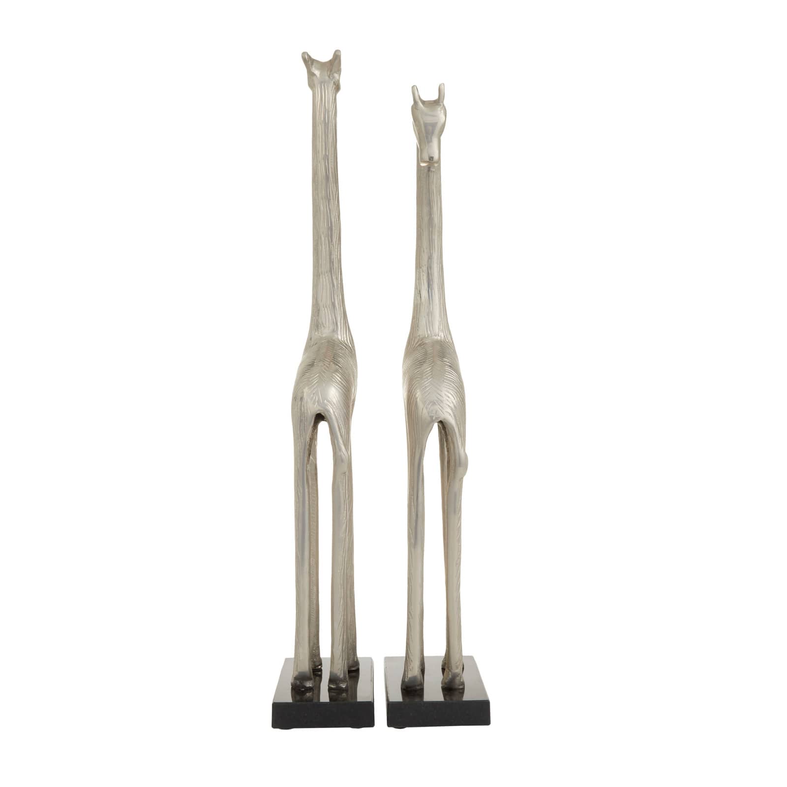 Silver Aluminum Contemporary Giraffe Sculpture Set