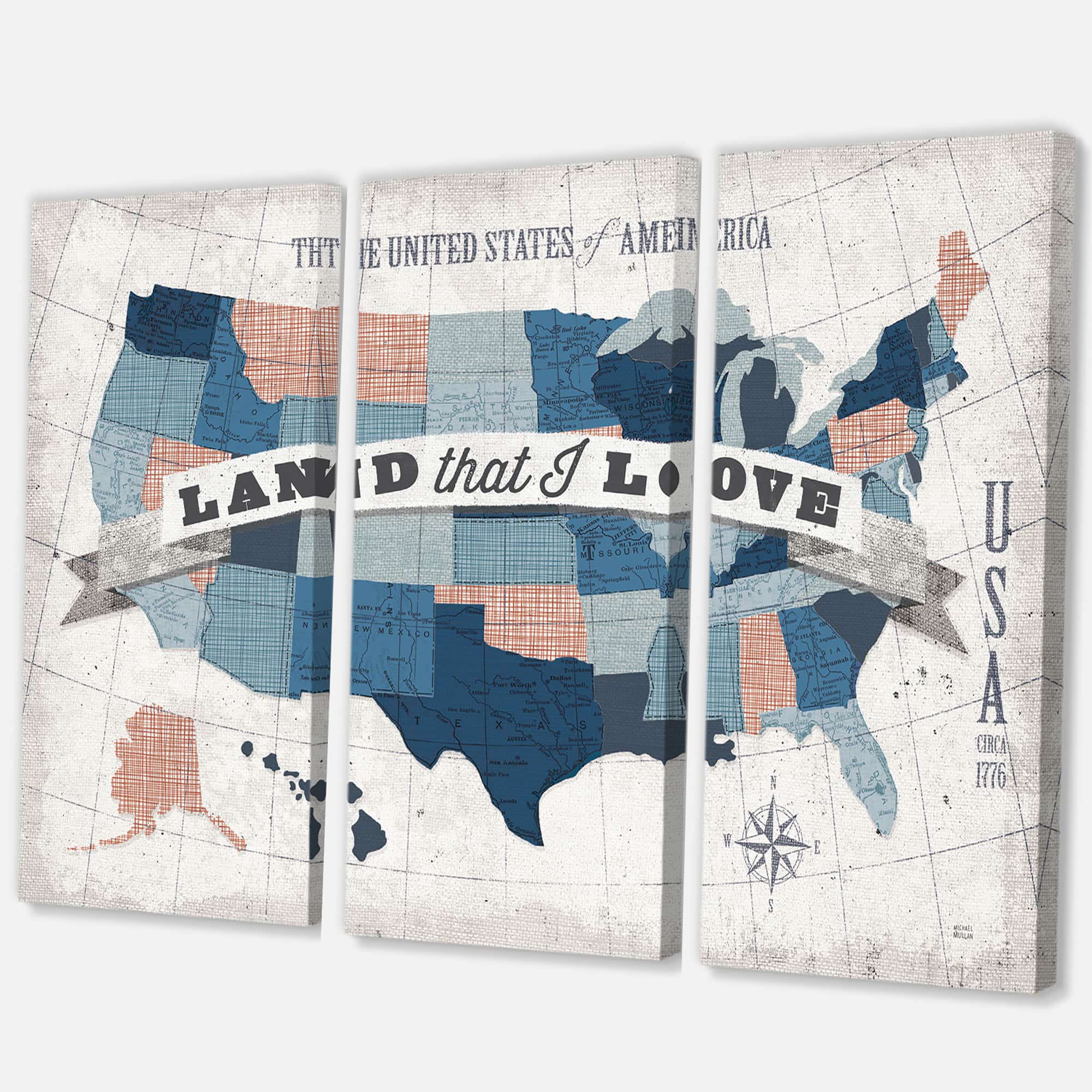 Designart - American Map Watercolor - Map Canvas Art