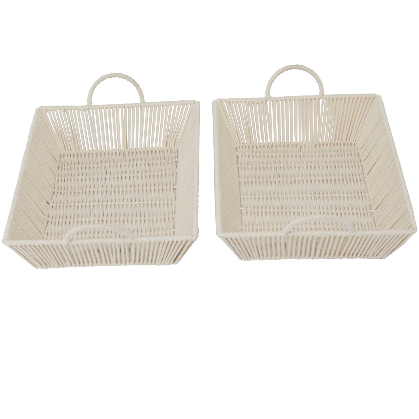 Cream Cotton Handmade Woven Storage Basket with Handles Set of 2 18", 17"