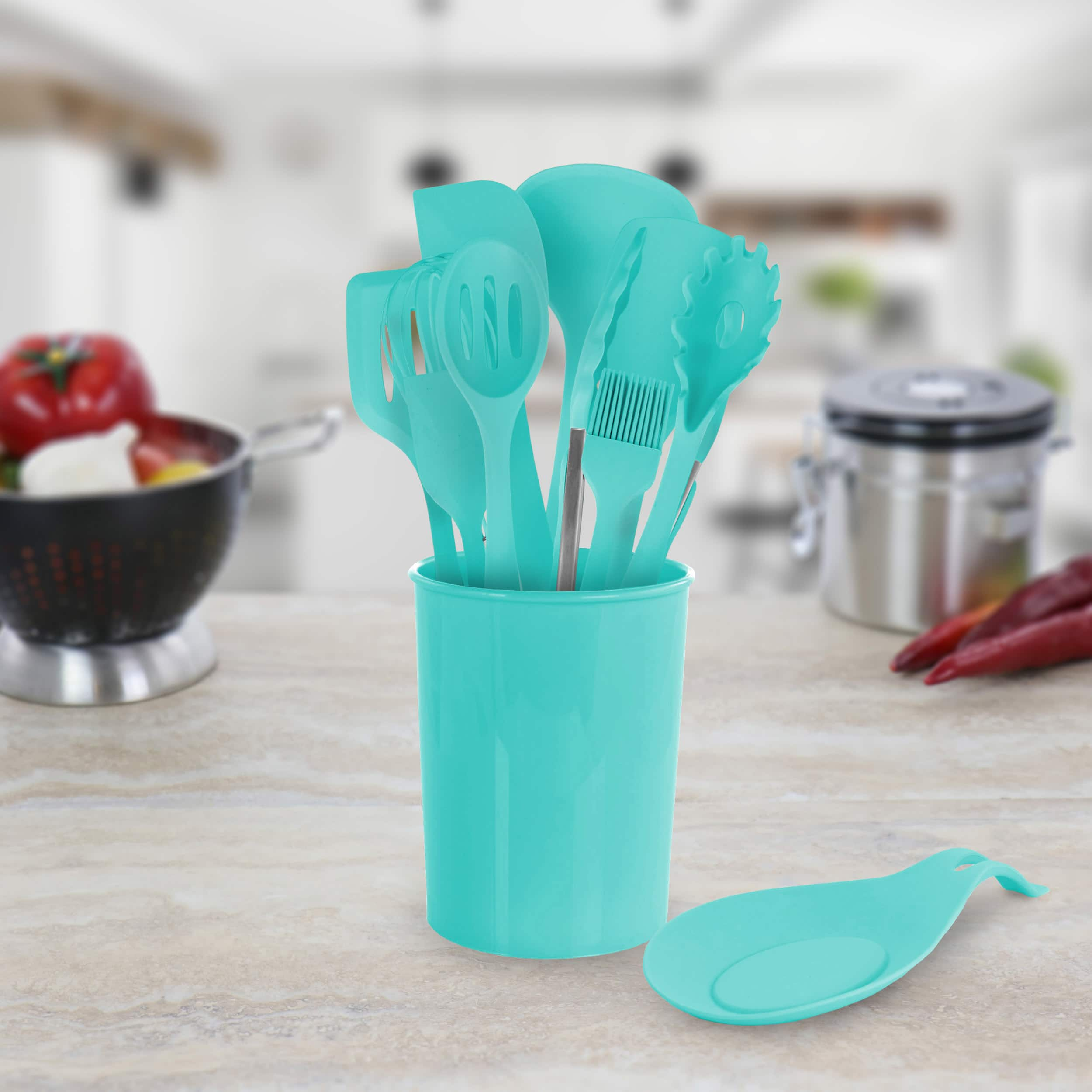 MegaChef Light Teal Silicone Cooking Utensils Set, 12ct.