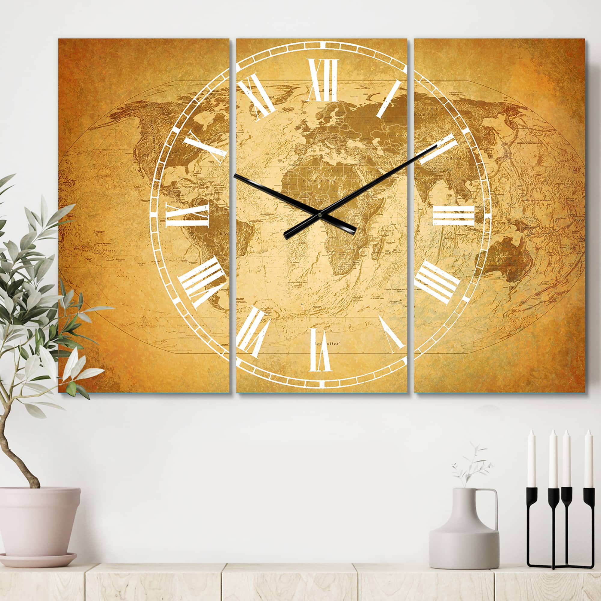 Designart Vintage Classic Map Multipanel Wall Clock