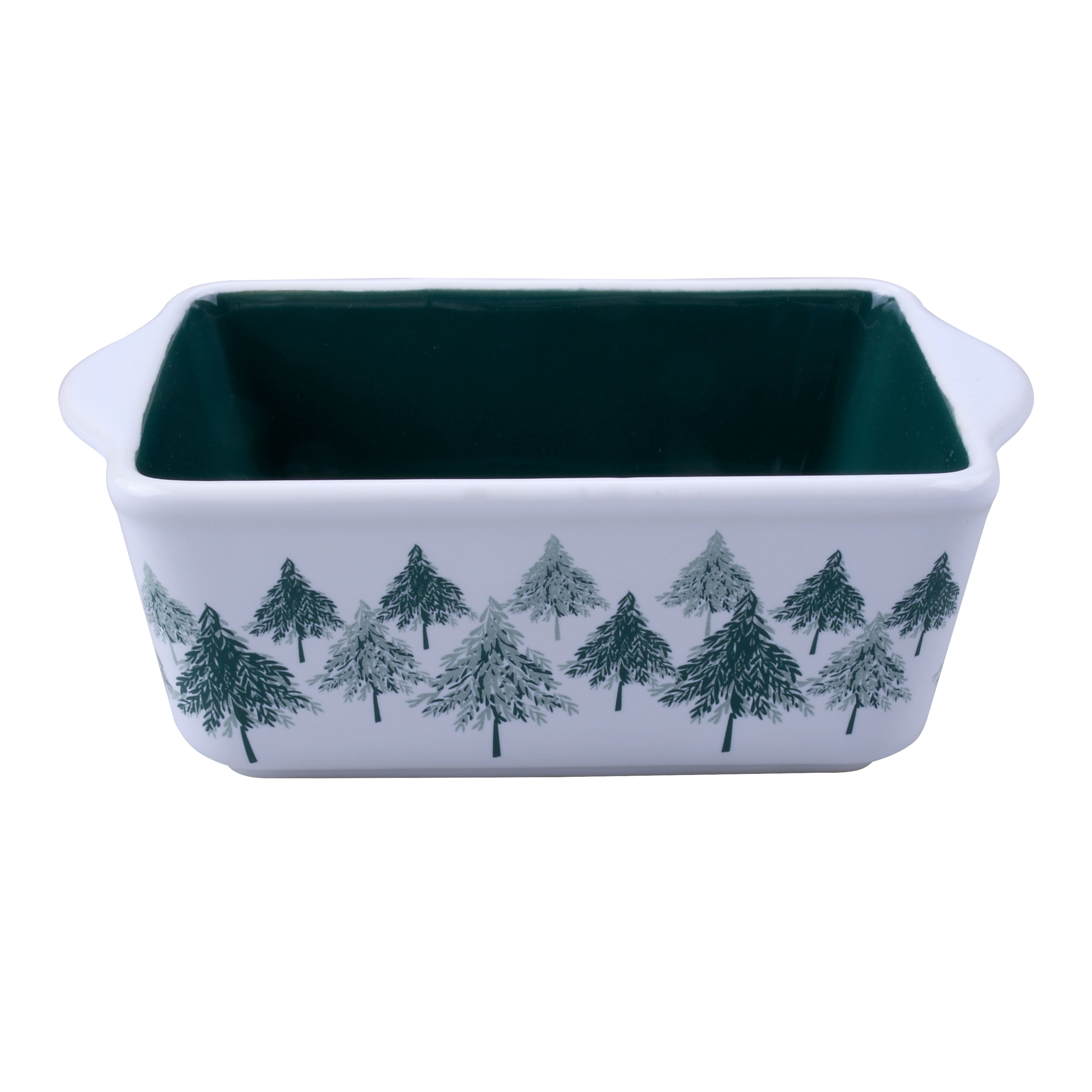 Mini White &#x26; Green Trees Ceramic Loaf Pan by Celebrate It&#xAE;