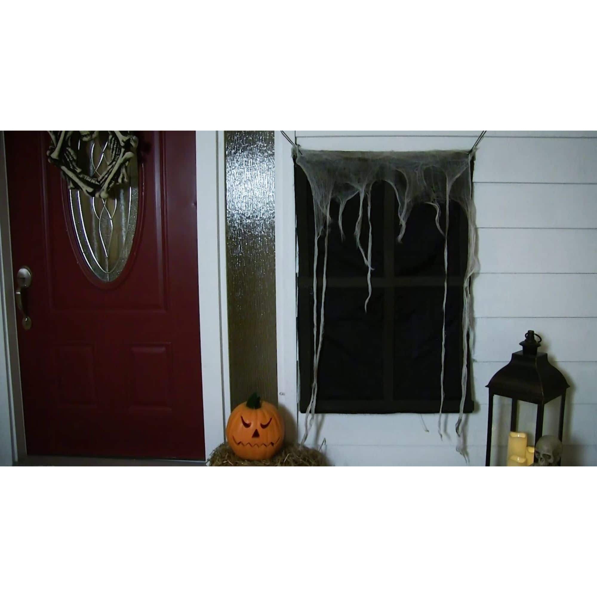 41&#x22; Pre-Lit Black &#x26; Gray Ghostly Window with Tattered Curtain Halloween Decoration