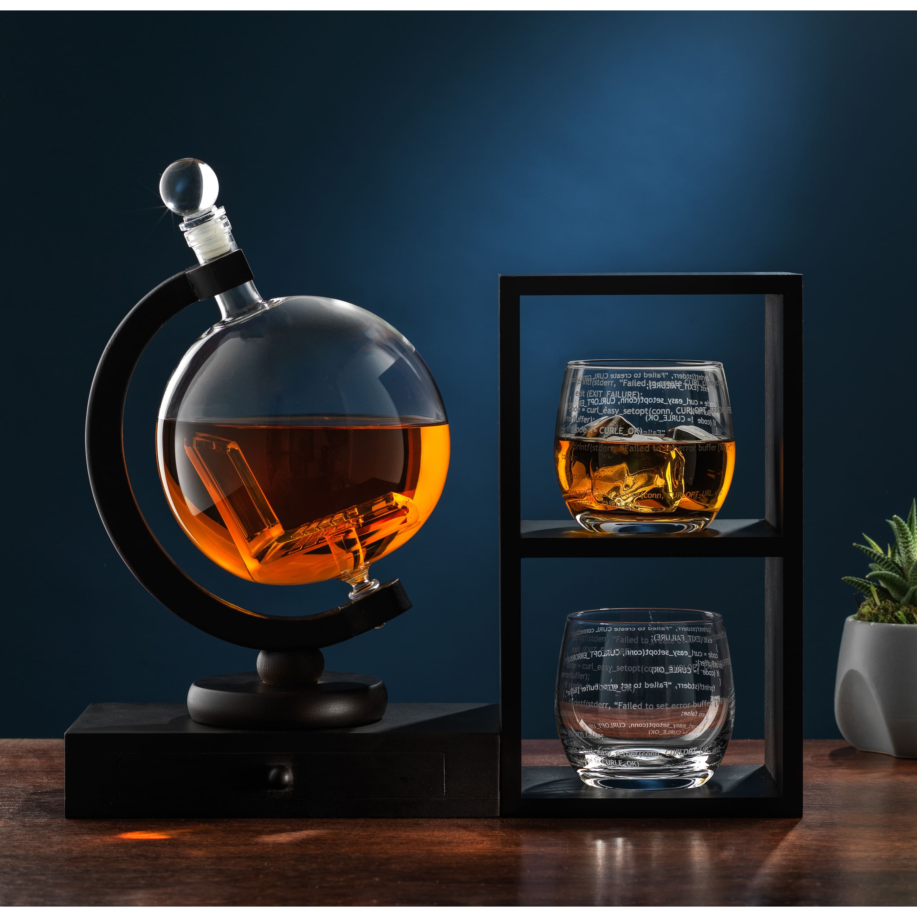 JoyJolt&#xAE; Executive Computer 3-Piece Whiskey Decanter &#x26; Glasses Set