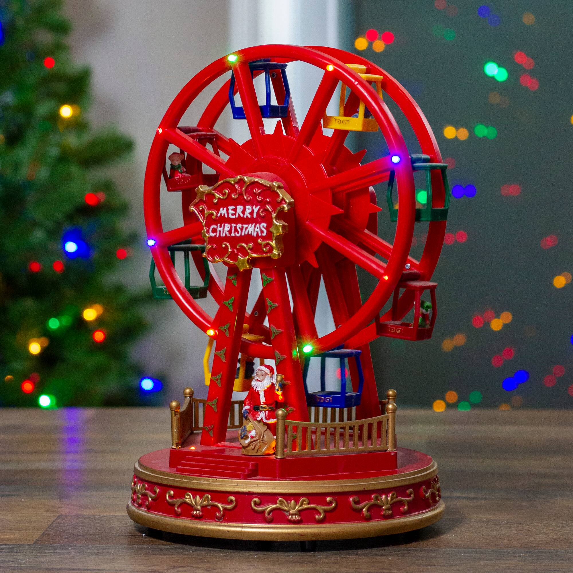 11" Red & Gold LED Musical Rotating Christmas Ferris Wheel