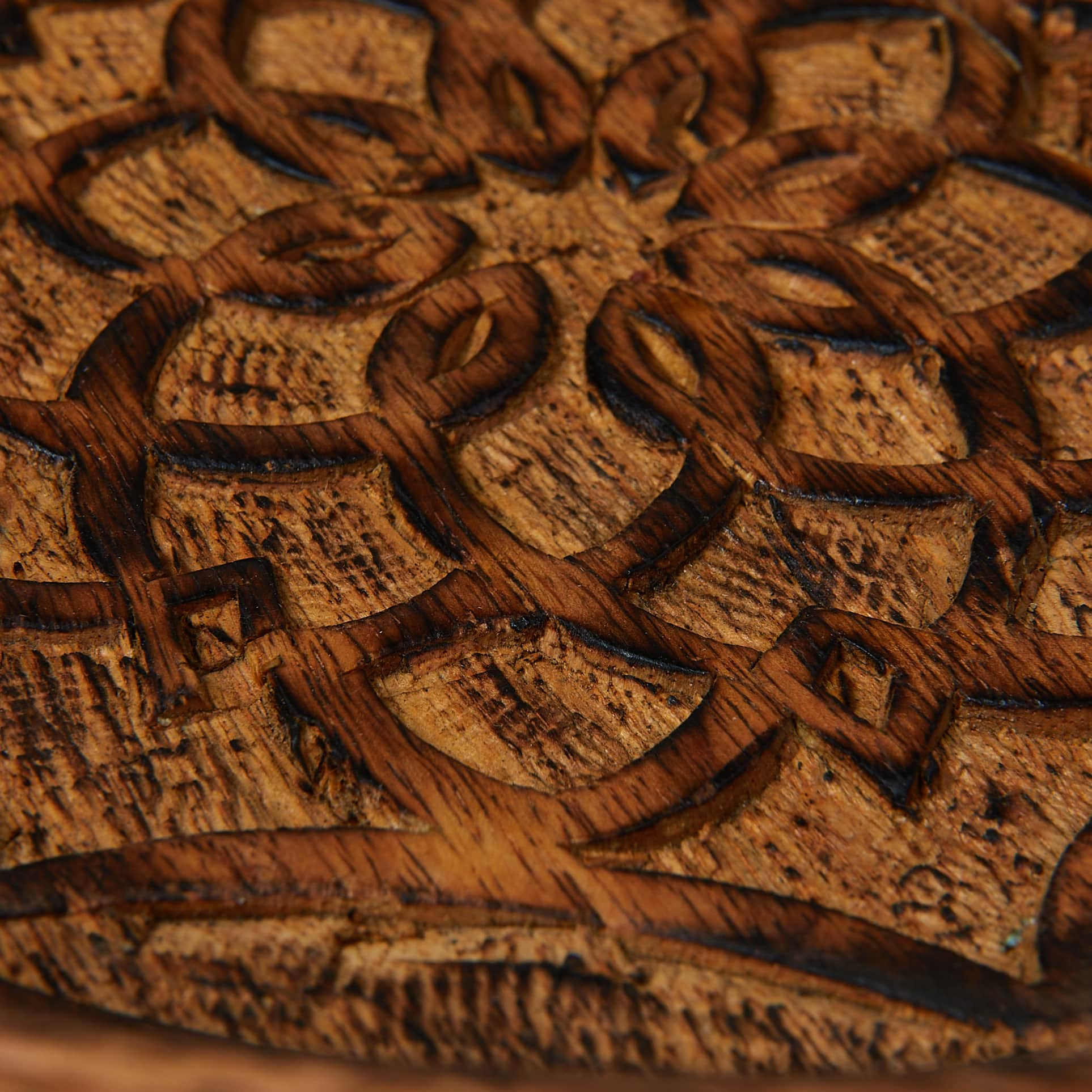 11.5&#x22; Natural Boho Carved Wood Bowl with Floral Designs