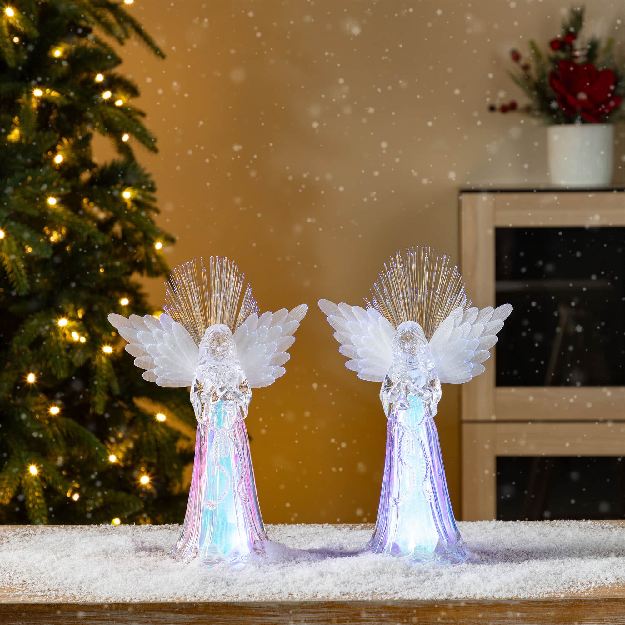 Glitzhome&#xAE; 10.75&#x22; Christmas Lighted Acrylic Color Changing Tabletop Angel Figurine Set