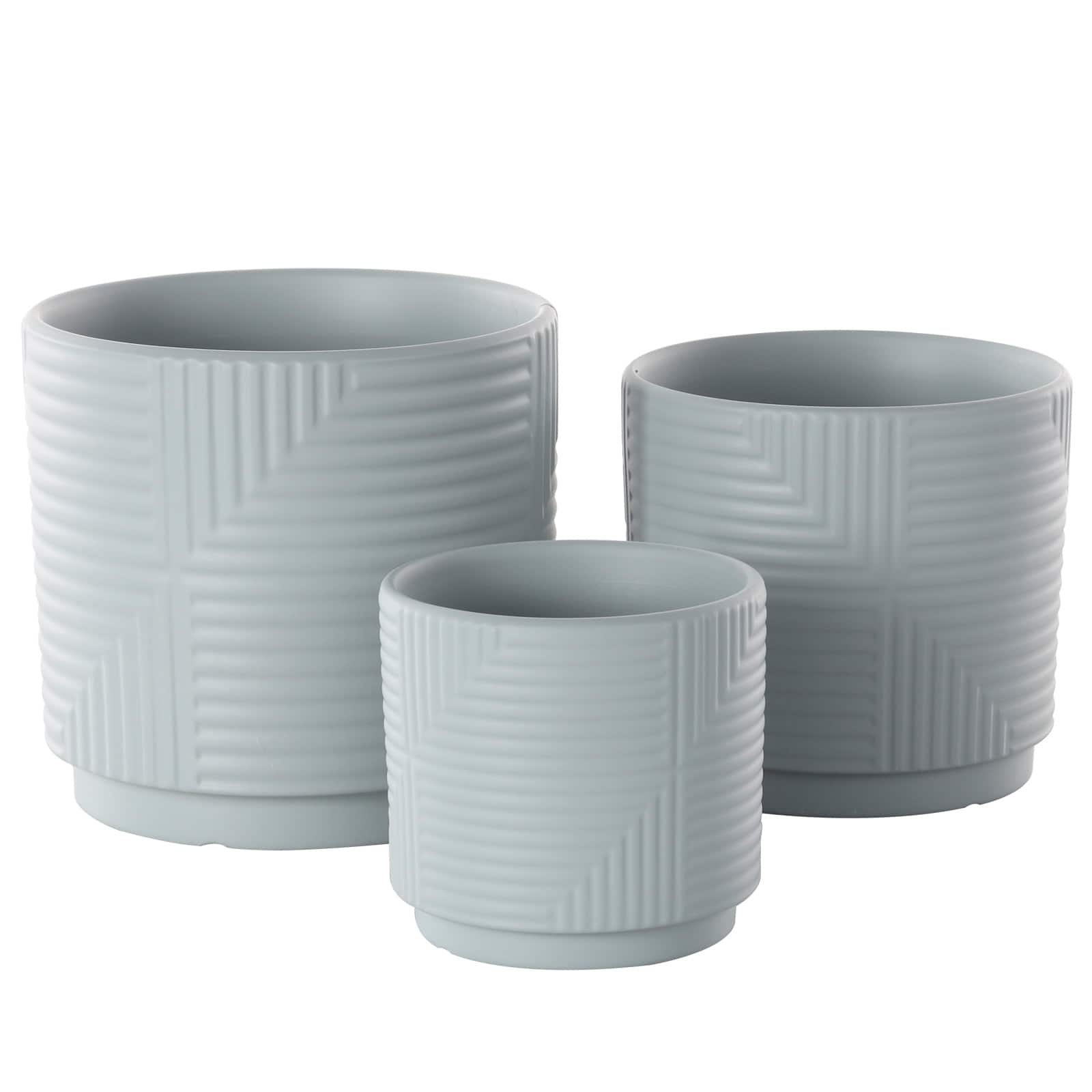 Gray Ceramic Geometric Planter Set