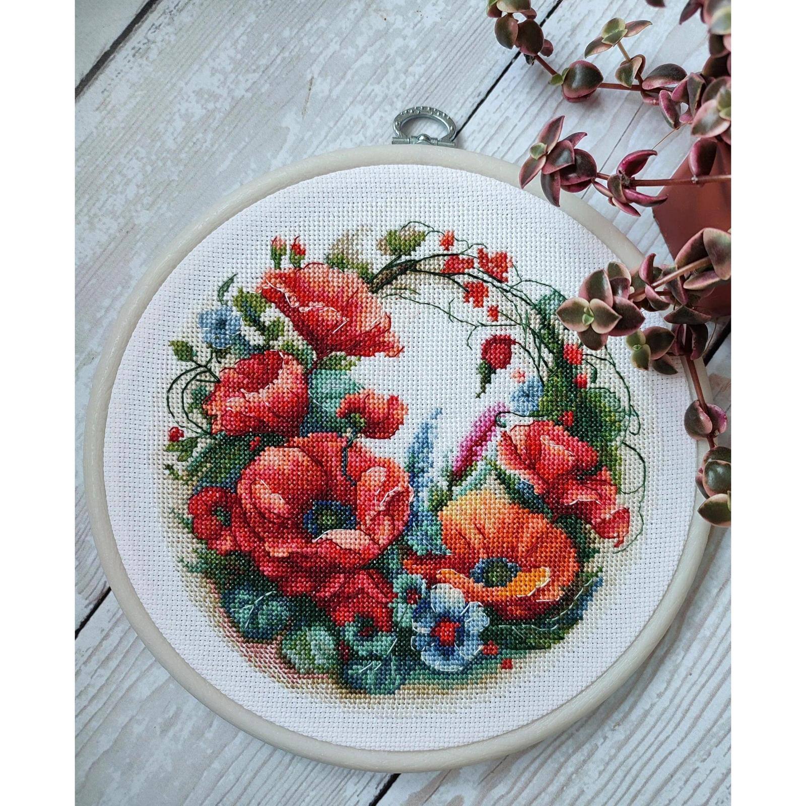 Luca-S Composition with Poppies Counted Cross Stitch Kit with Display Hoop