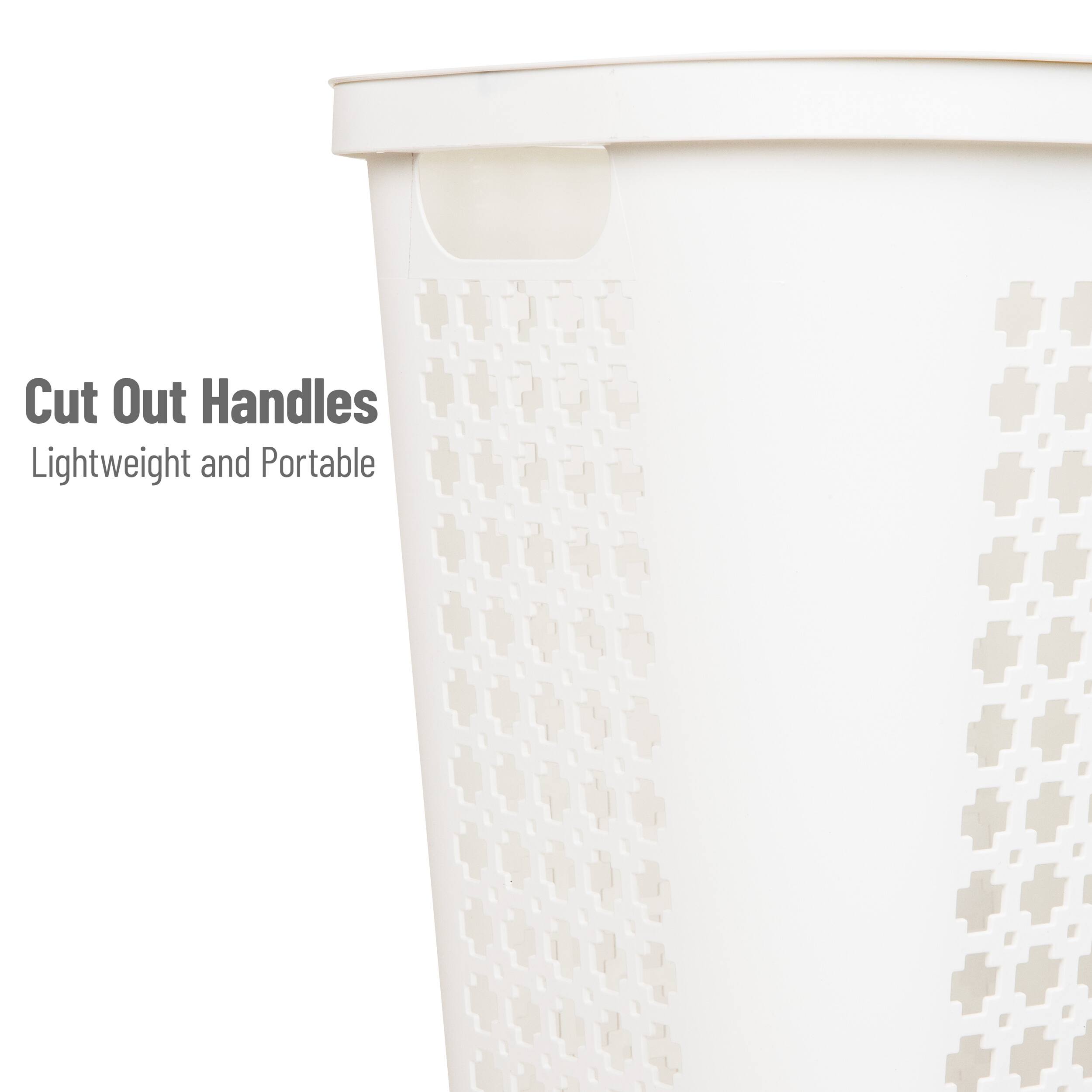 Mind Reader 50L Tapered Laundry Hamper with Swiss Cross Cut-Outs, White