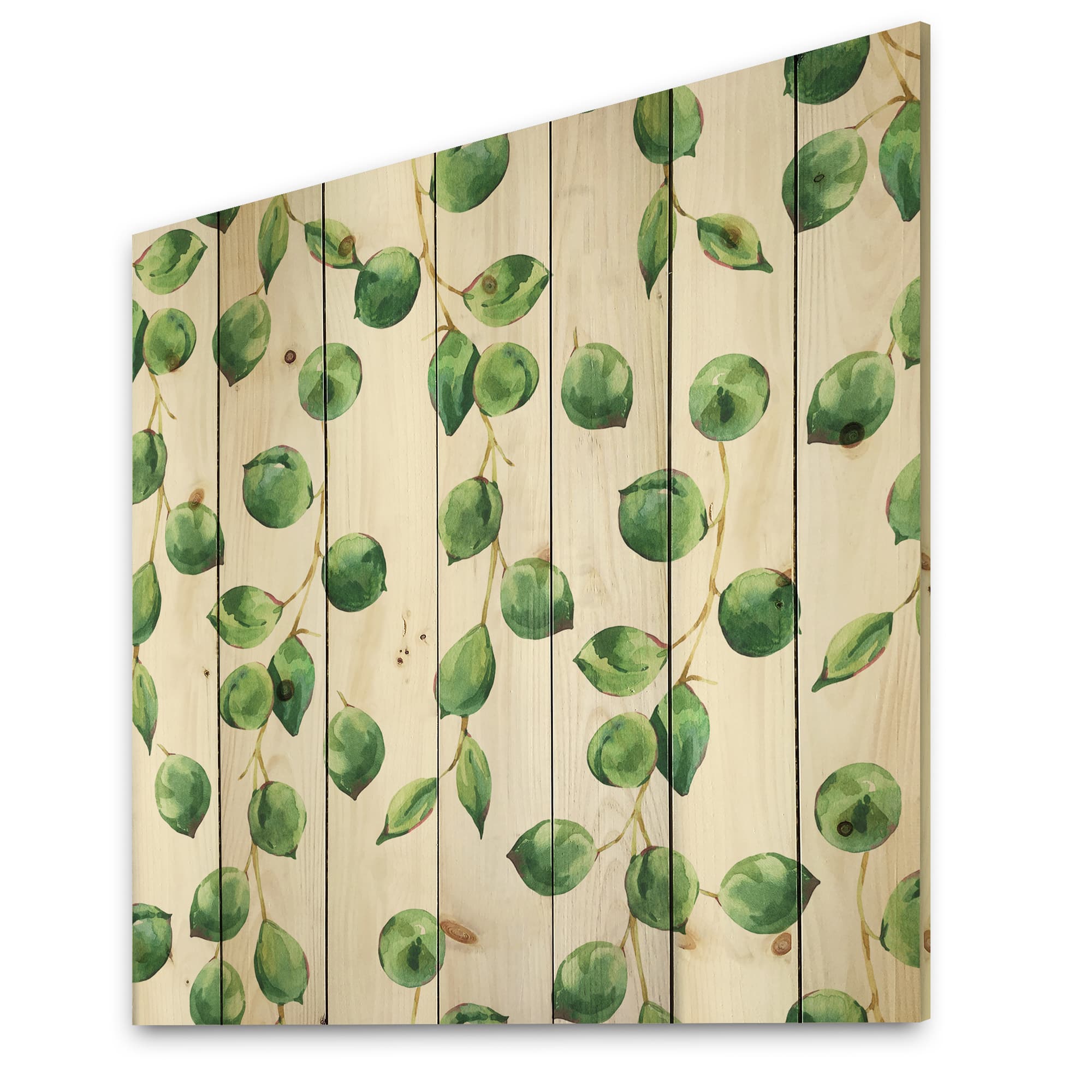 Designart - Tropical Green Leaves Patern - Tropical Print on Natural Pine Wood