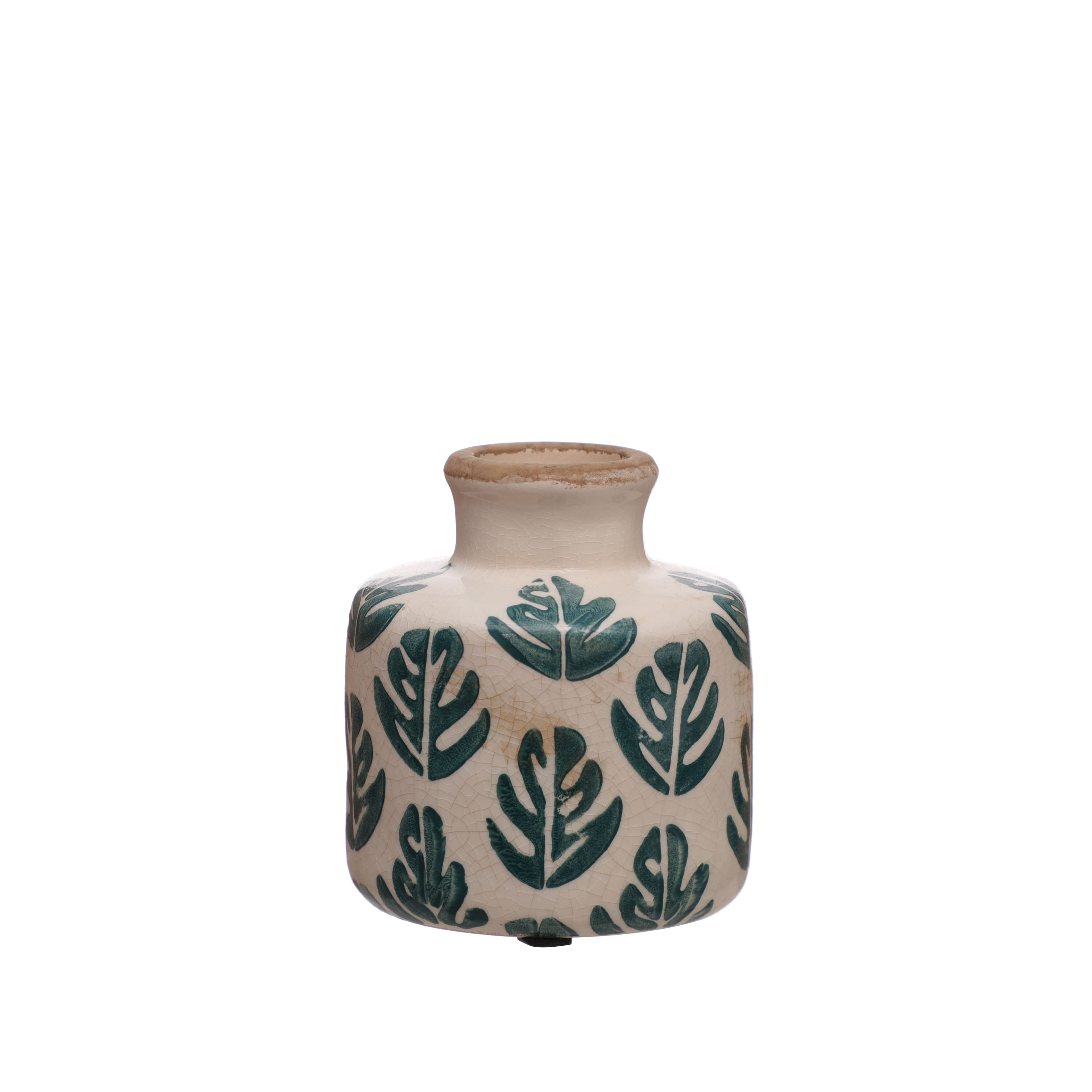 Blue Palm Print Ceramic Vase by Ashland®