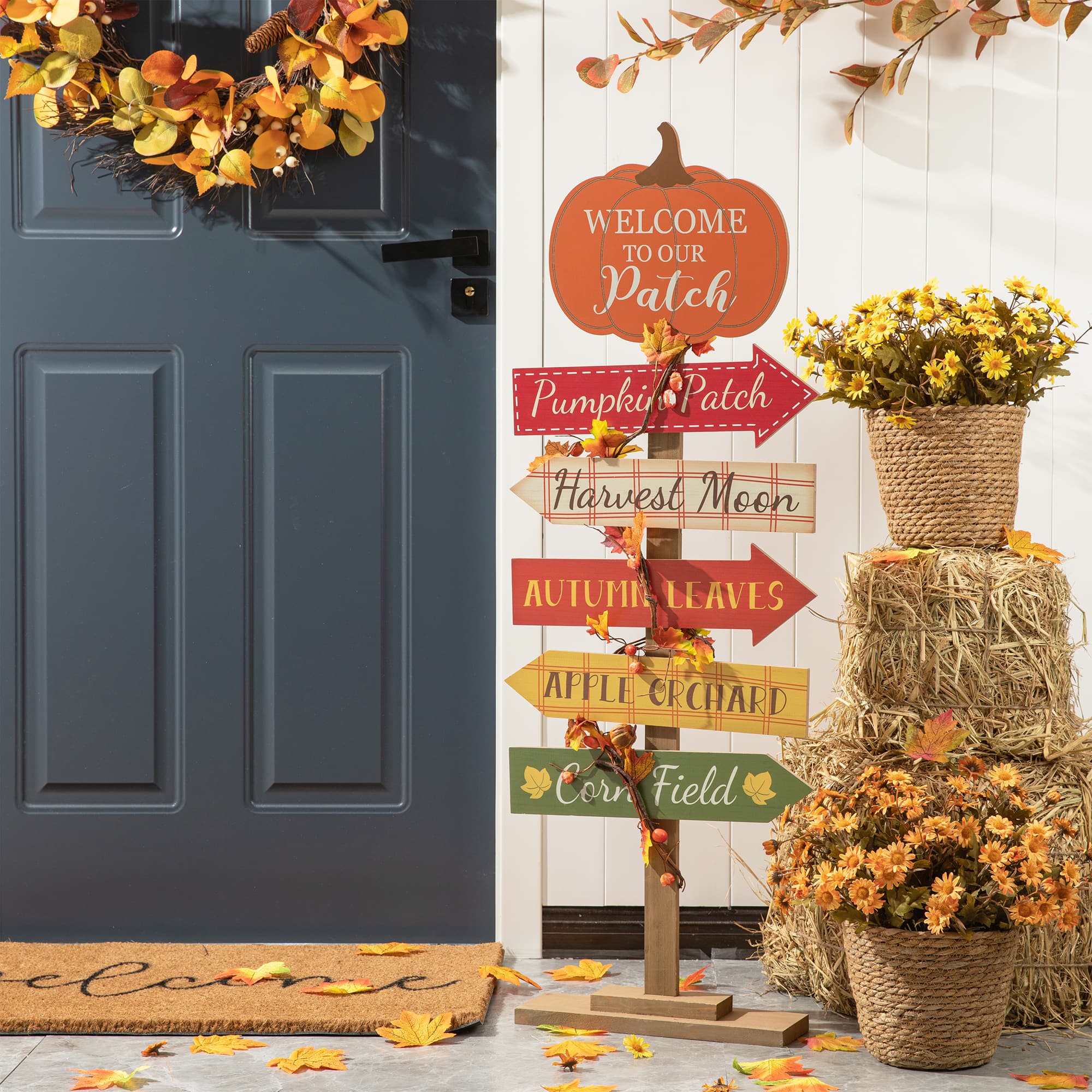 Glitzhome® 42.5" Fall Wooden Pumpkin Patch Porch Sign