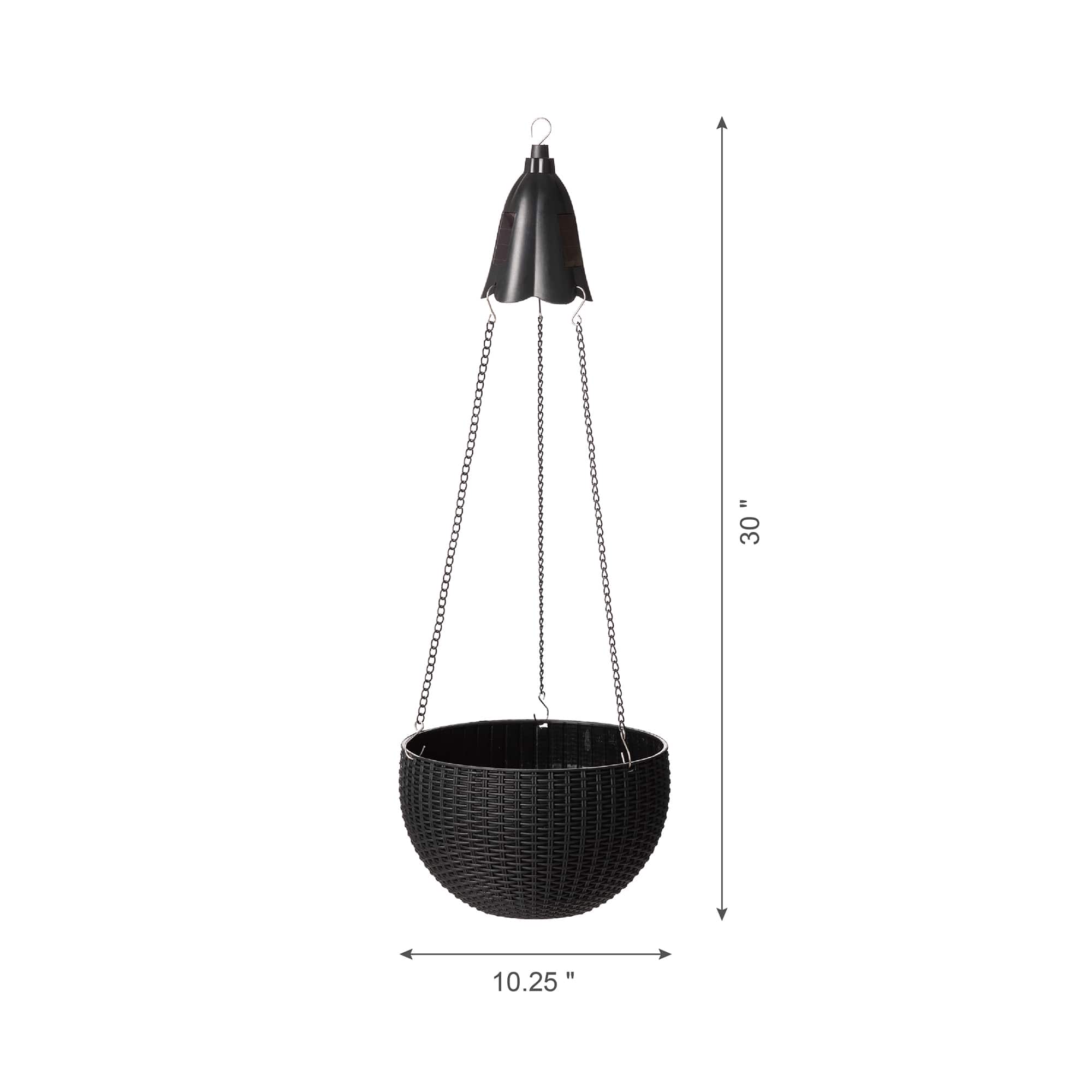 Glitzhome® 30" Solar Lighted Black Plastic Hanging Planter