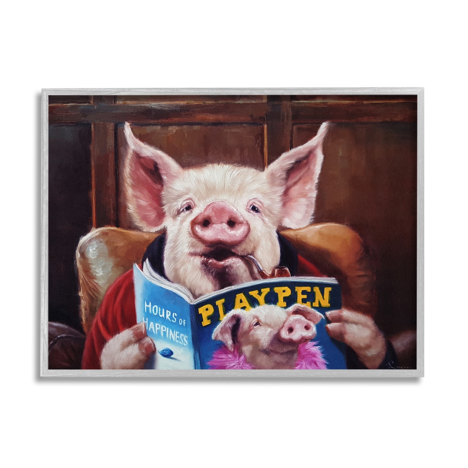Stupell Industries Funny Pig Magazine Man Cave Framed Giclee Art