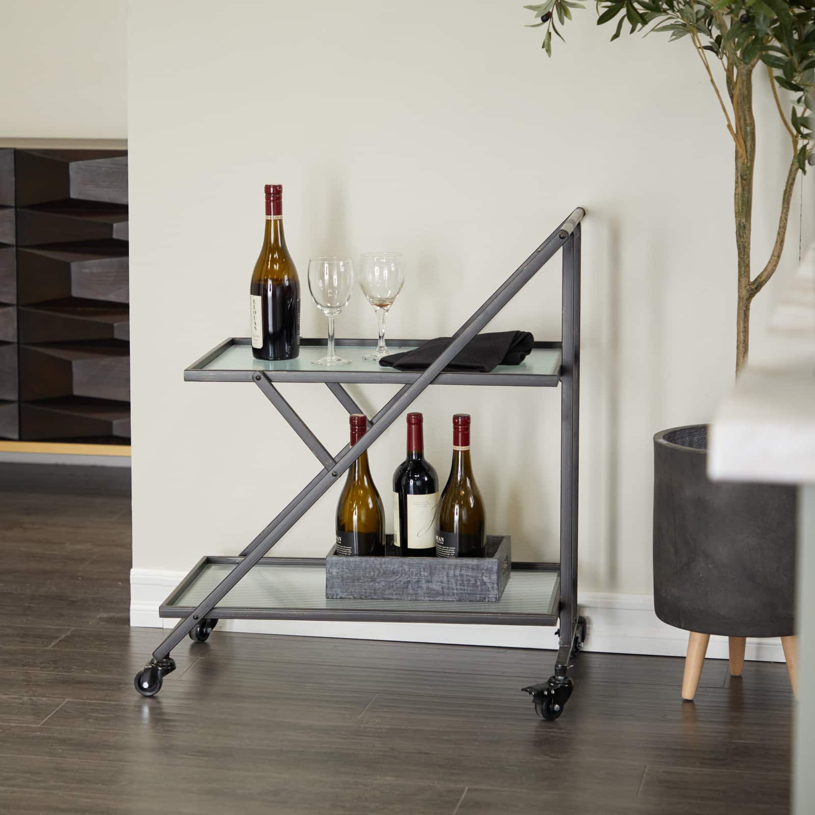 Black Iron Industrial Bar Cart, 32&#x22; x 25&#x22; x 18&#x22;