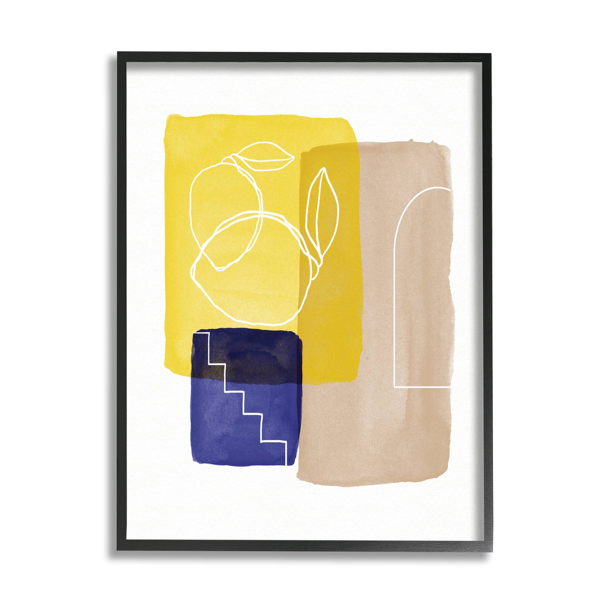 Stupell Industries Modern Line Abstraction over Lemon Pop Shapes in Black Frame Wall Art