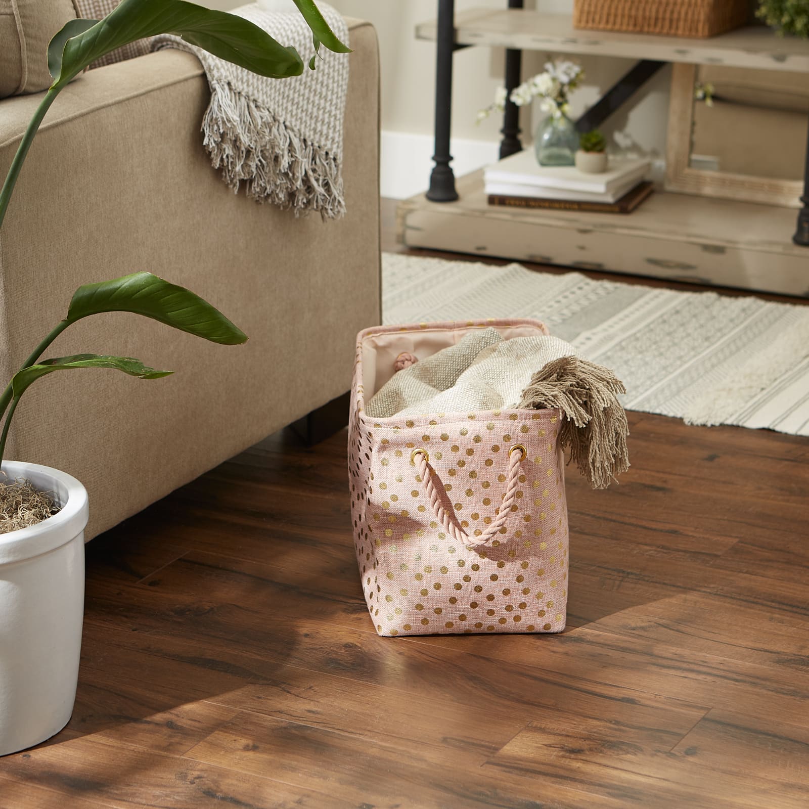 Medium Polyester Rectangle Bin With Gold Dots