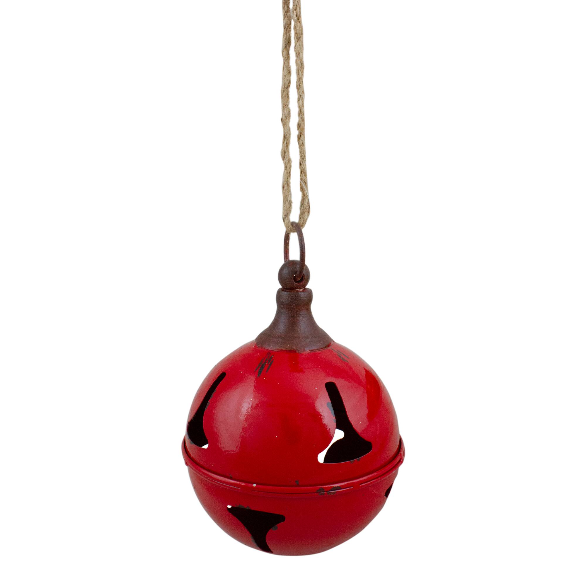 7&#x22; Red Metal Jingle Bell Hanging Christmas Decoration