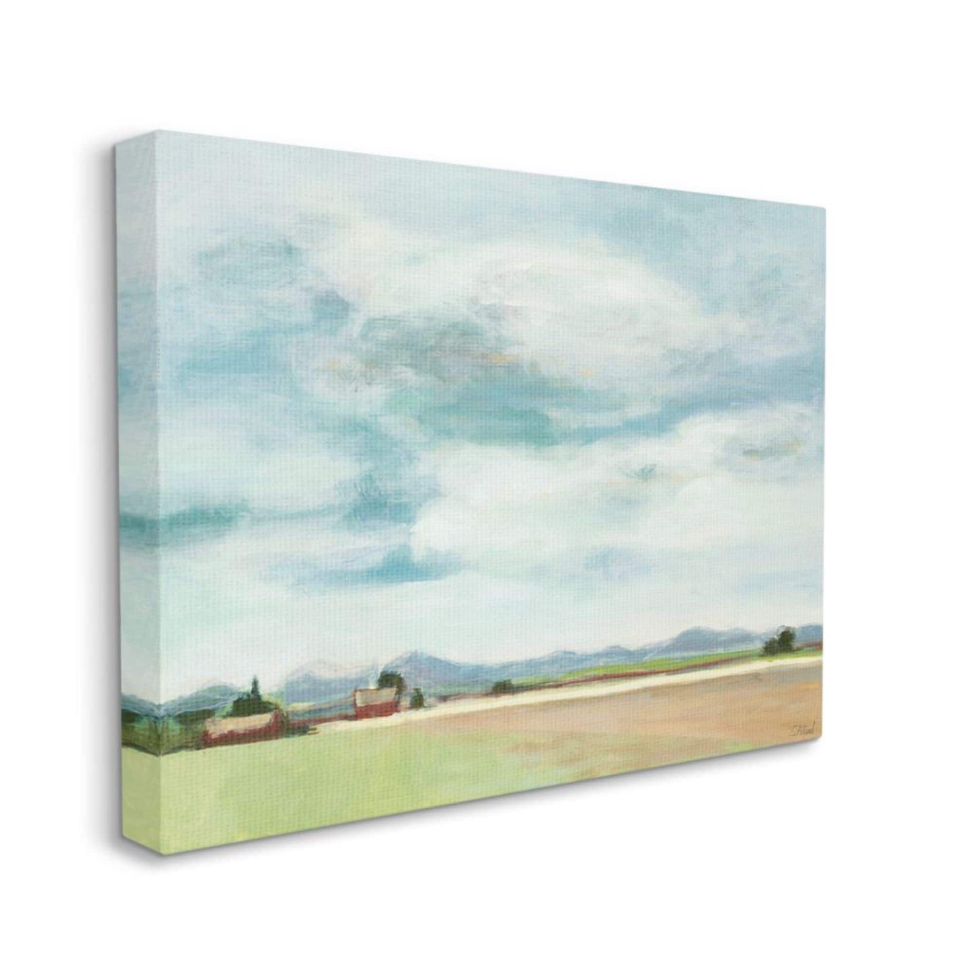 Stupell Industries Red Barn Farm Landscape Soft Blue Sky Canvas Wall Art 