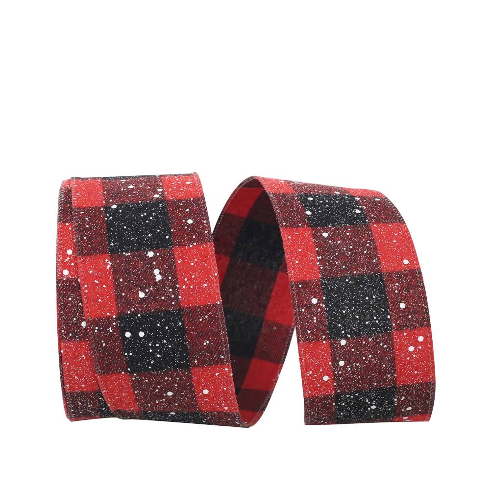 JAM Paper 2.5&#x22; x 20yd. Wired Snow Speckled Large Buffalo Check Ribbon