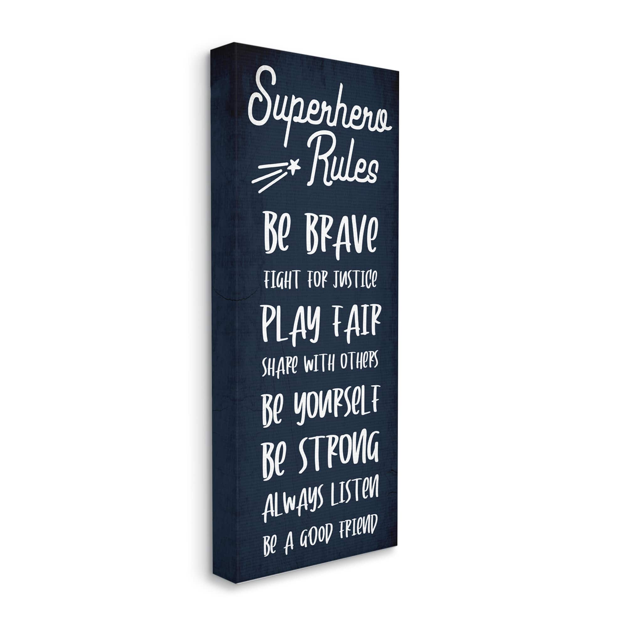 Stupell Industries Brave Superhero Rules Kid's Blue Motivational List Canvas Wall Art
