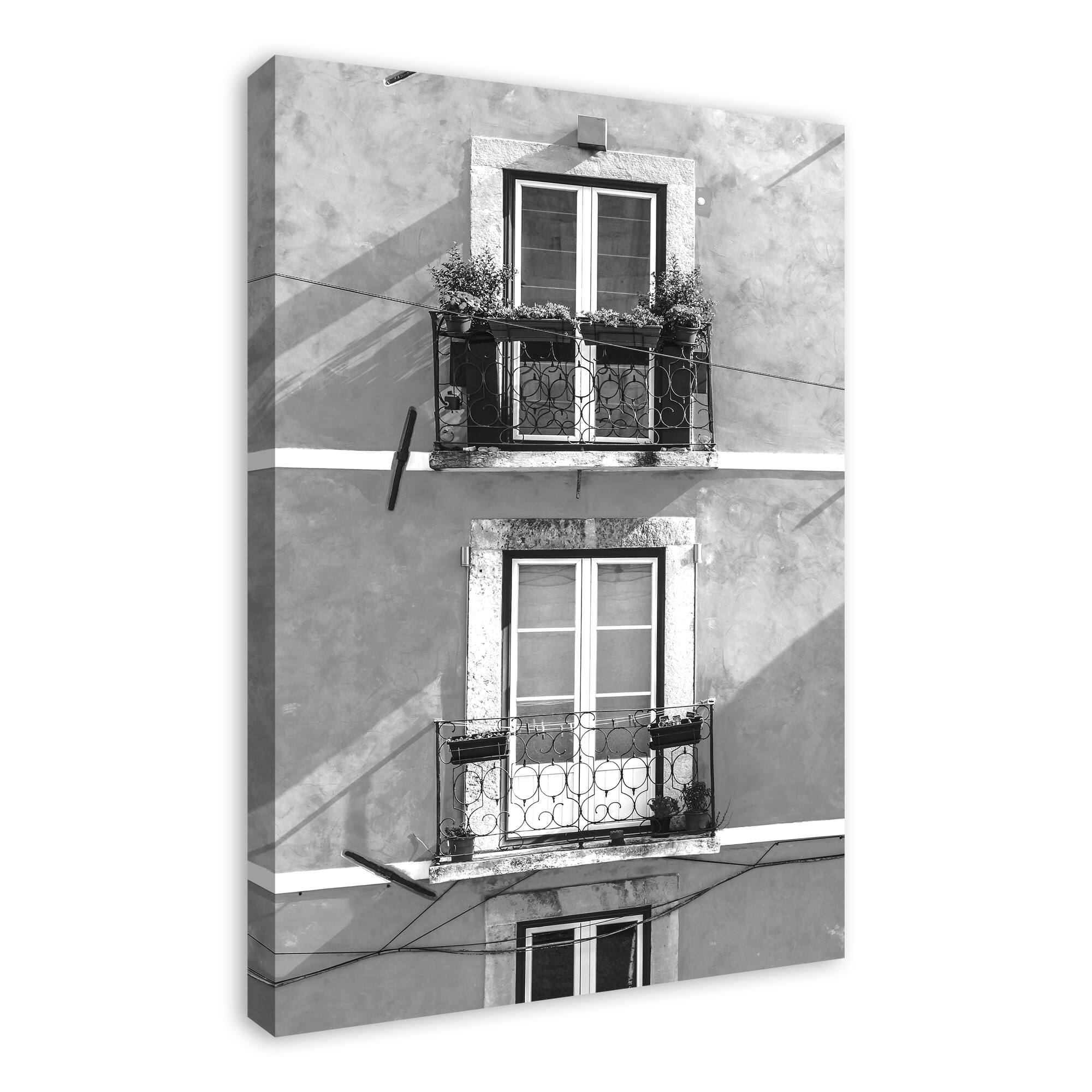 Black And White Balconies 24" x 36" Canvas Wall Art
