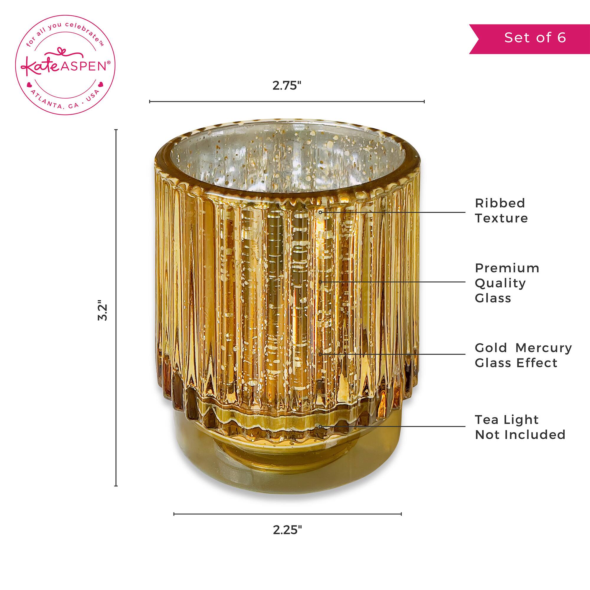 Kate Aspen&#xAE; Gold Vintage Ribbed Glass Tealight Votive Candle Holder Set