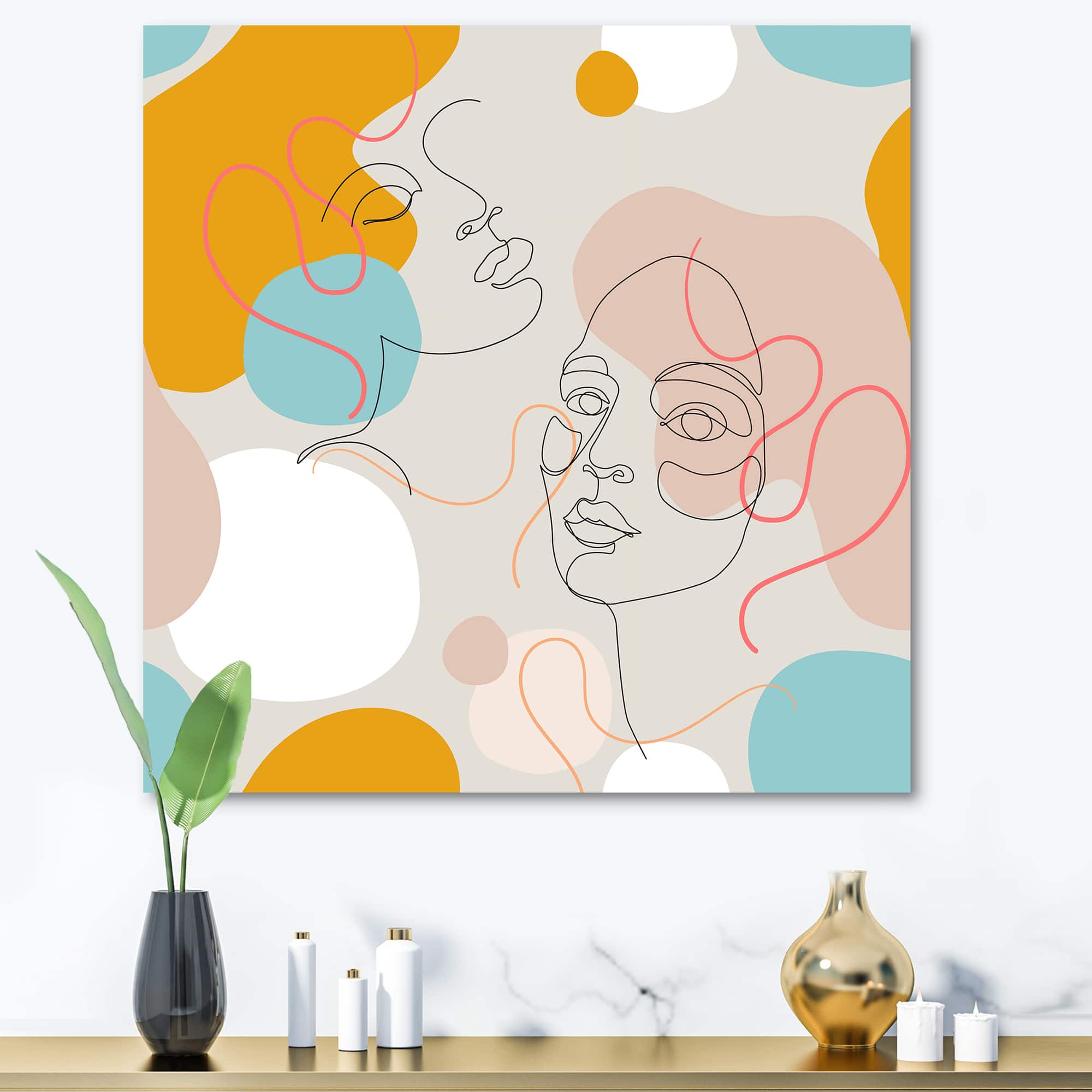 Designart - Minimal One Line Portrait of Female Face II - Modern Canvas Wall Art Print