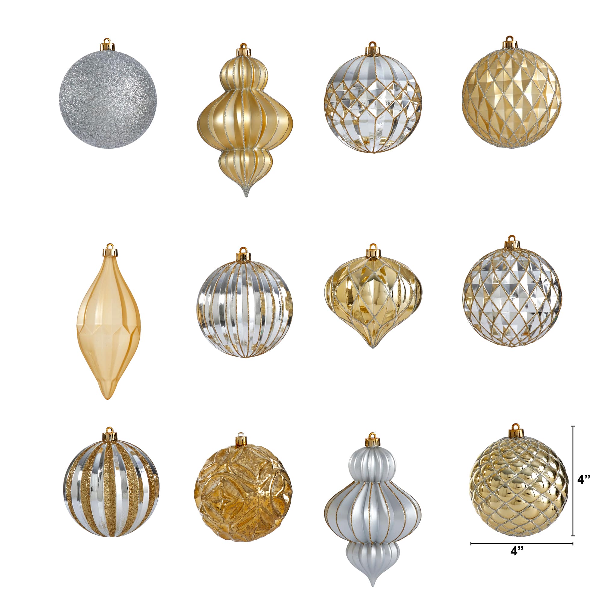 12ct. 4&#x22; Gold &#x26; Silver Shatterproof Luxe Ornament Set