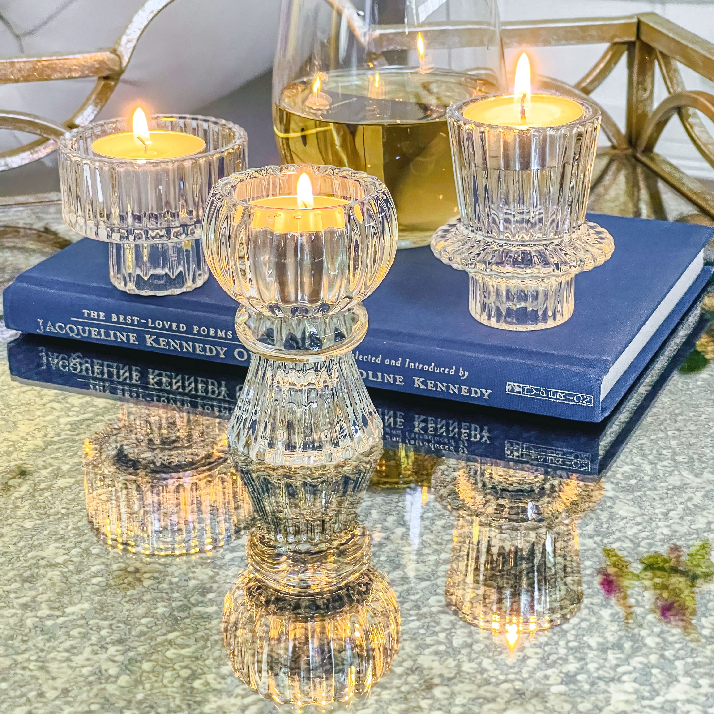 Kate Aspen&#xAE; Assorted Vintage Ribbed Clear Glass Candlestick Candle Holder Set