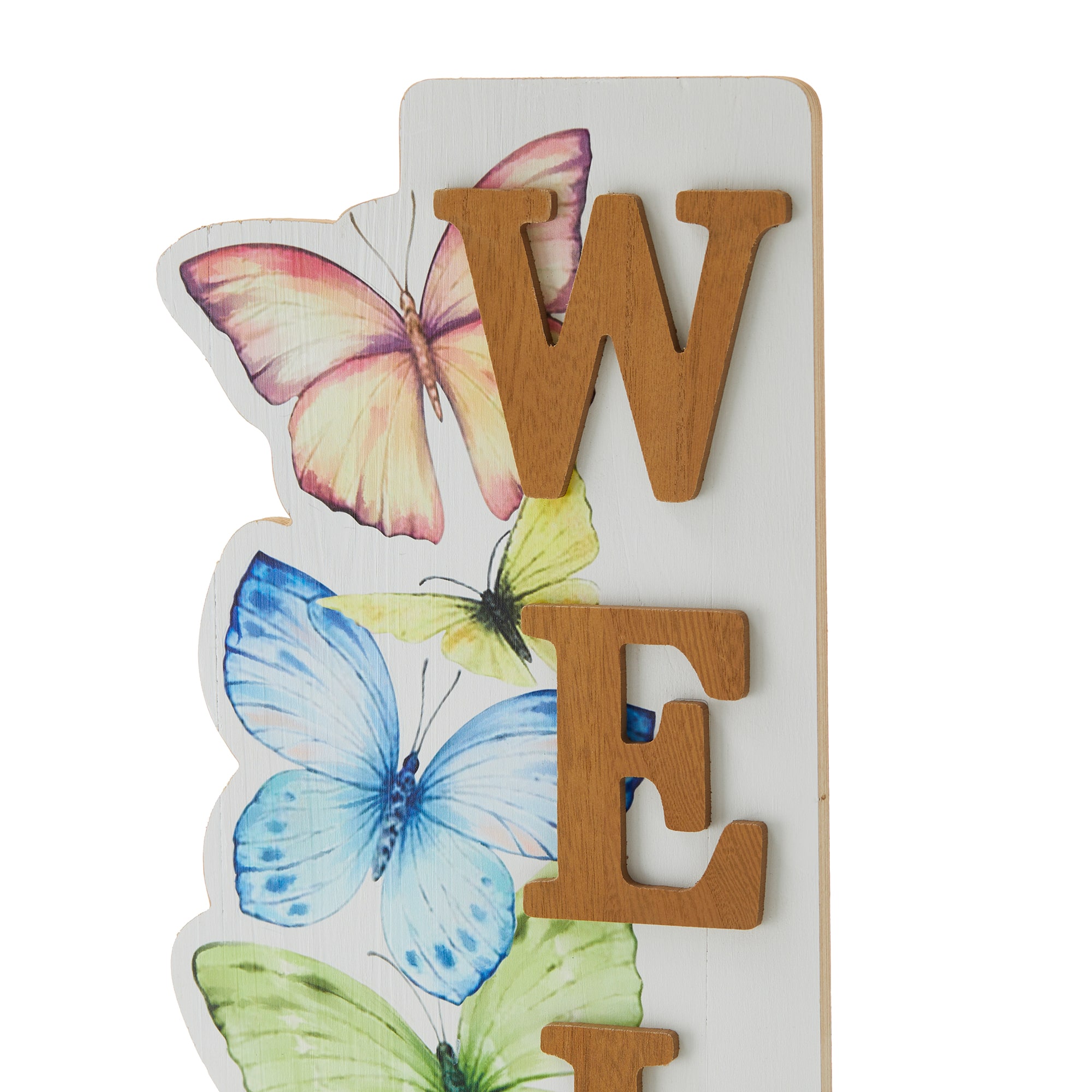 Glitzhome&#xAE; 42&#x22; Wood Butterfly WELCOME Porch Sign