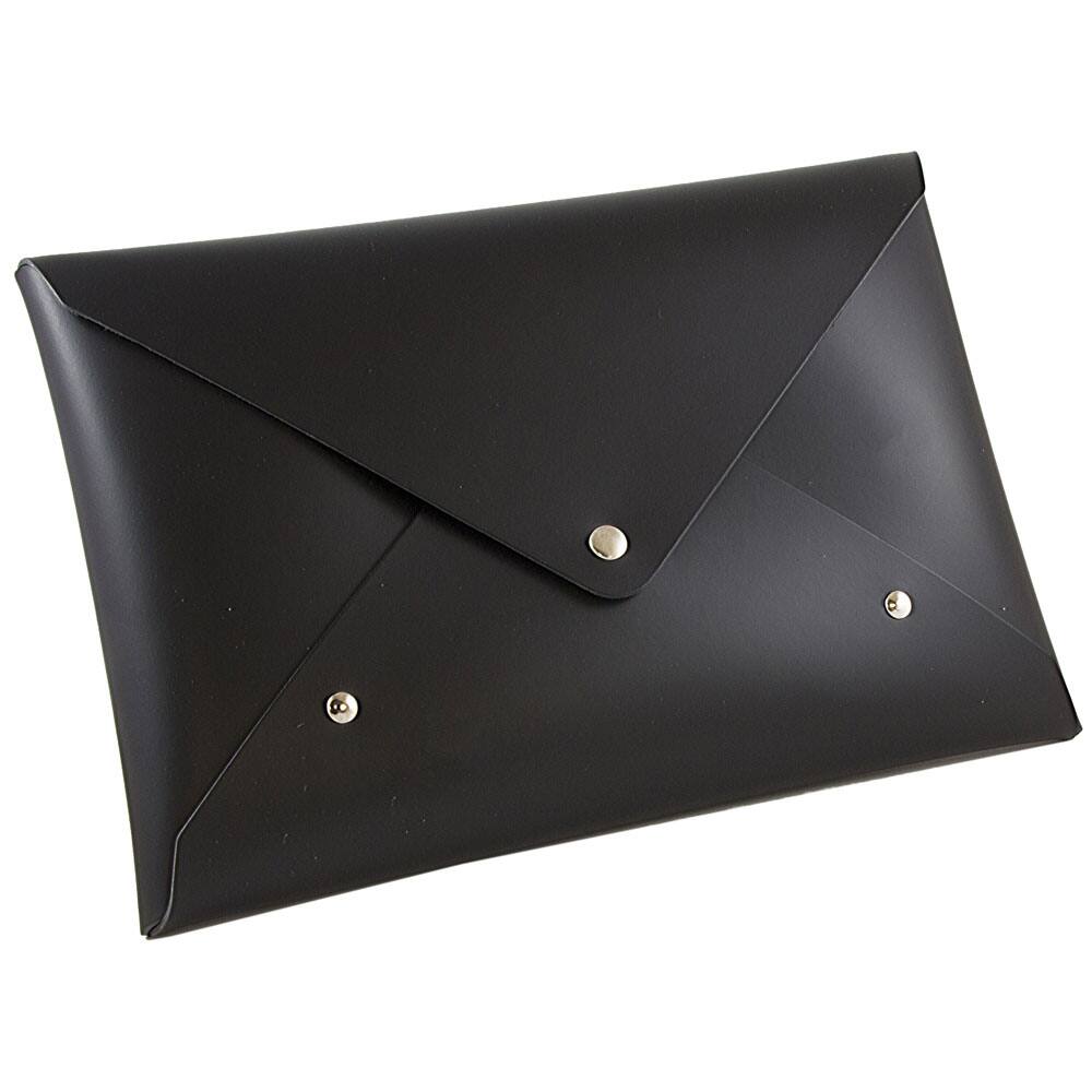 JAM Paper Black Medium Italian Leather Portfolio with Snap Closure