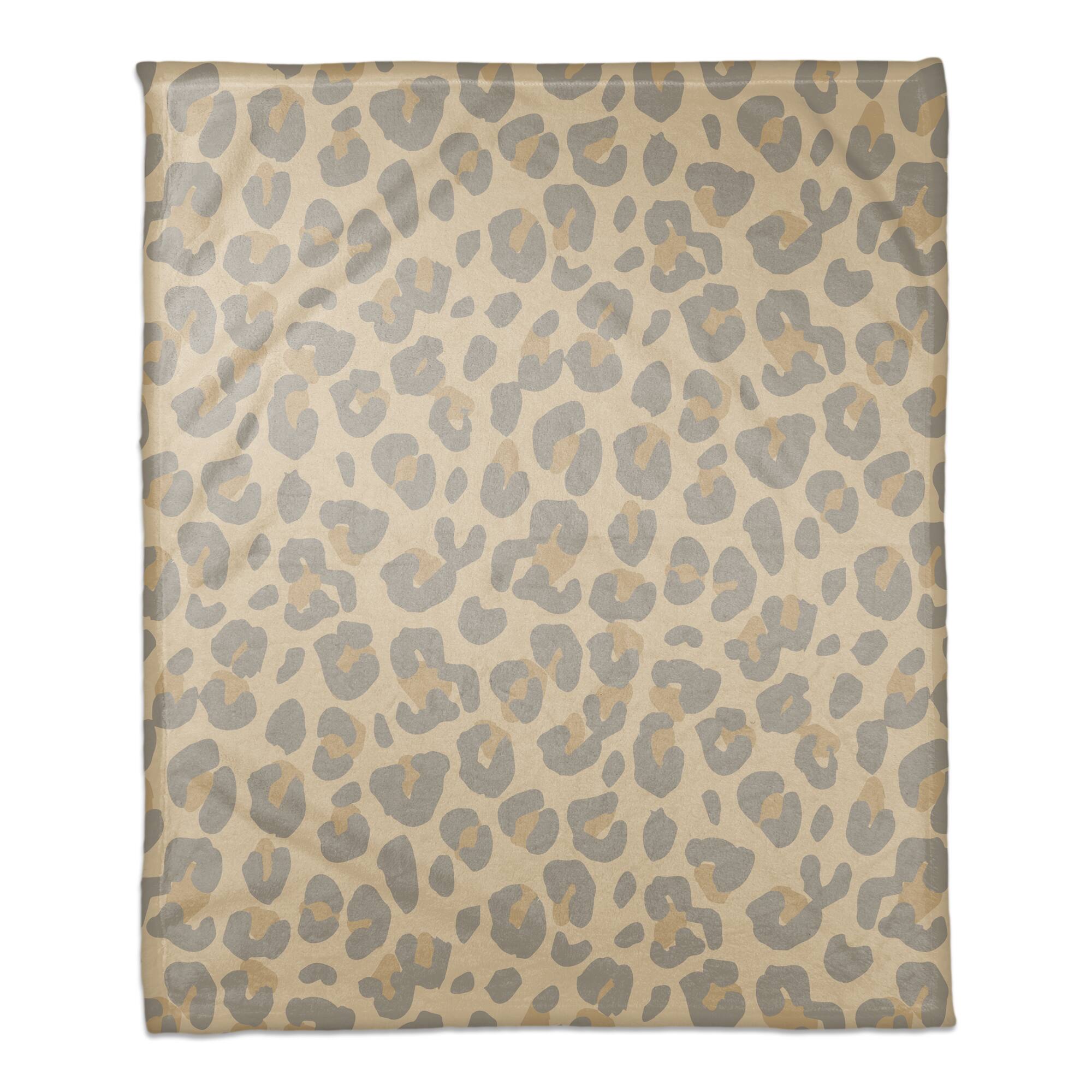 Neutral Gray Leopard Coral Fleece Blanket