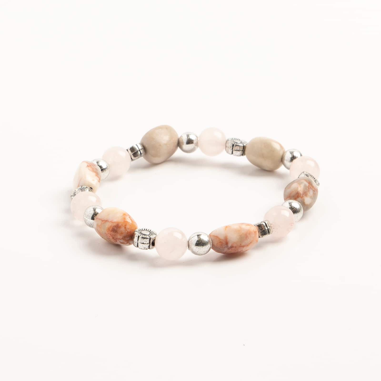 John Bead Pink Zebra Jasper &#x26; Rose Quartz Stretch Bracelet