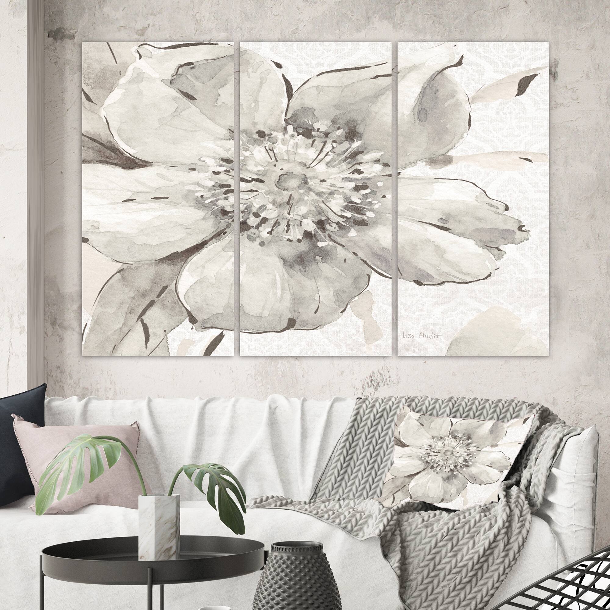Designart - Indigold Grey Peonies III - Farmhouse Canvas Artwork