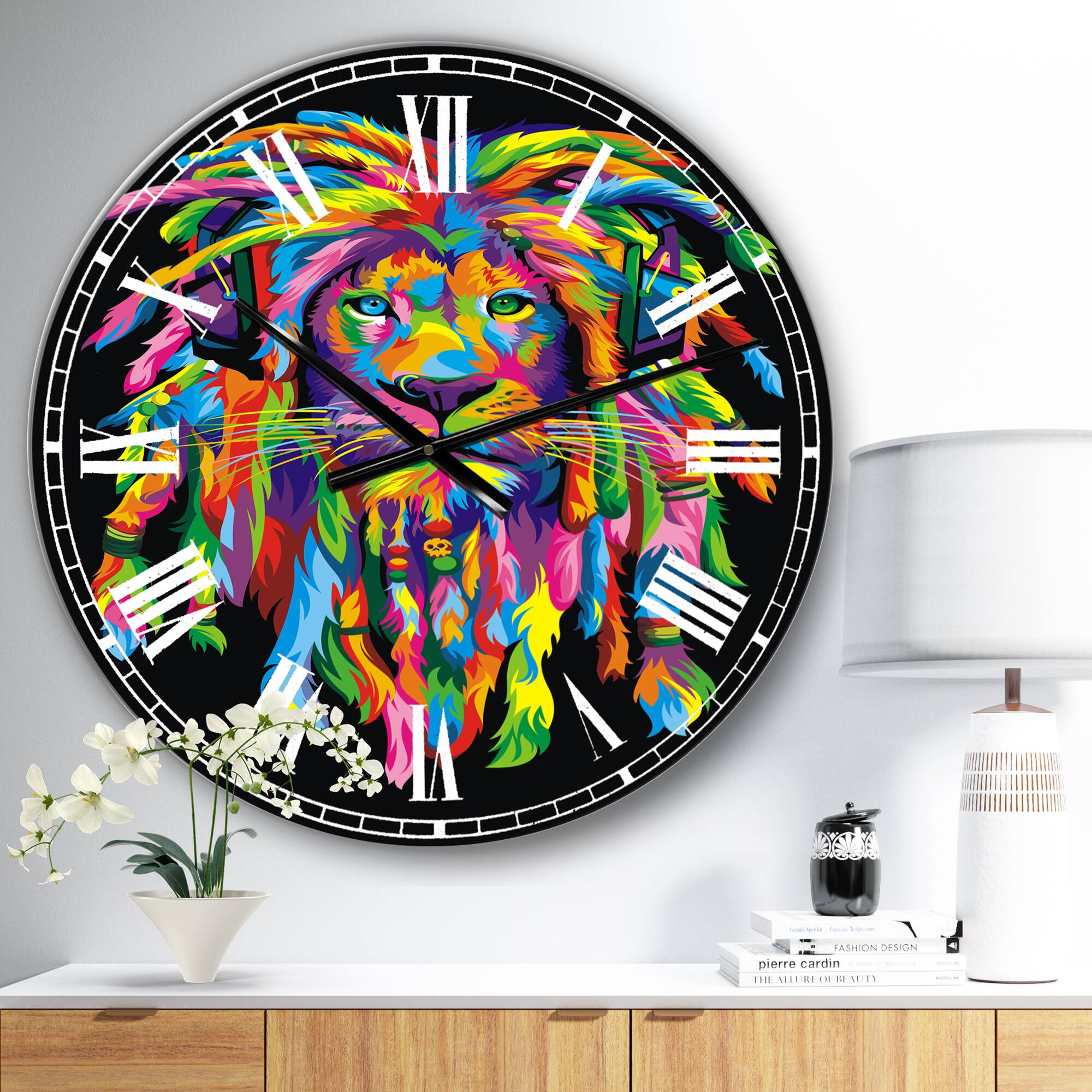 Designart Lion Rasta Oversized Modern Wall Clock