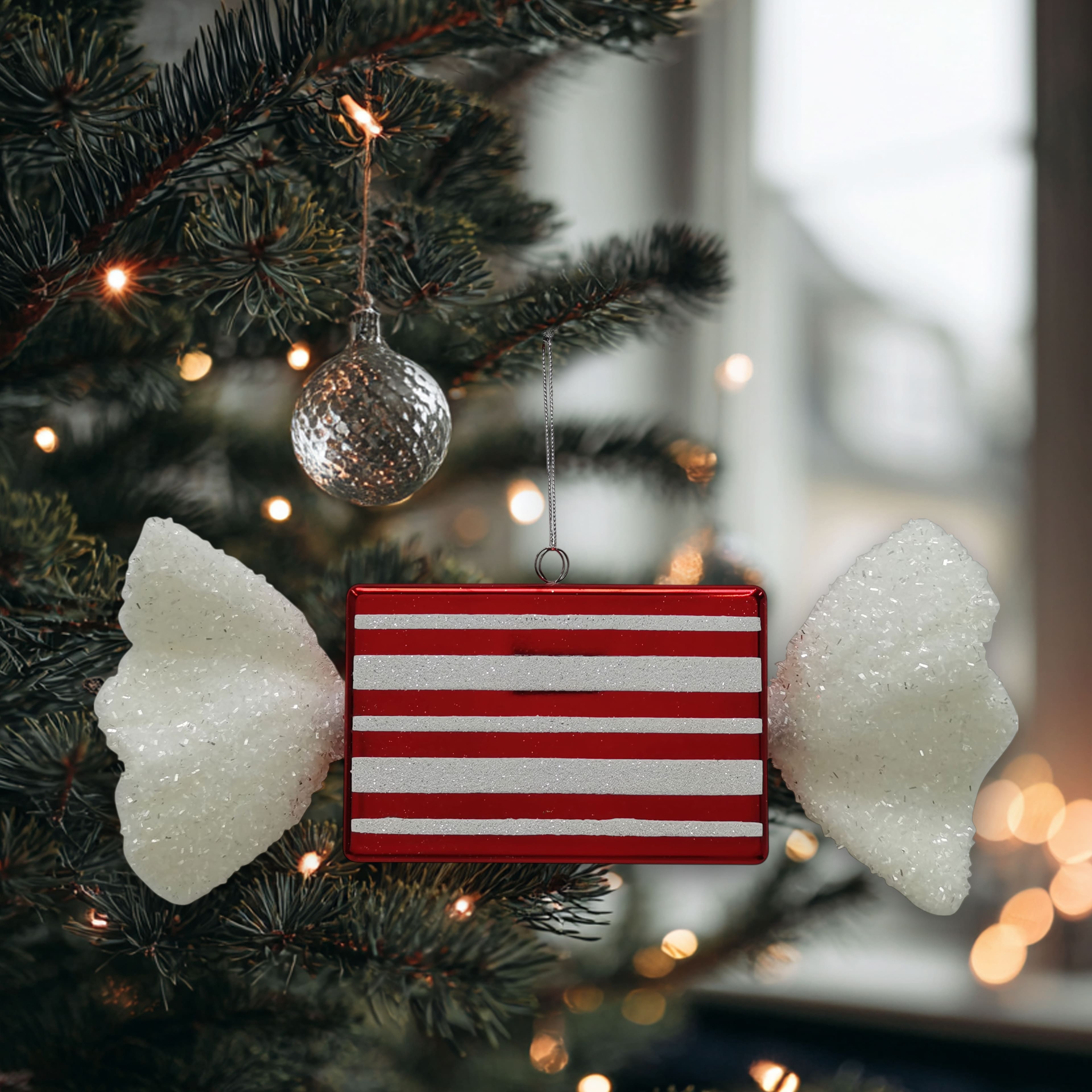13.25&#x22; Red &#x26; White Glitter Jumbo Peppermint Stripes Candy Ornament by Ashland&#xAE;