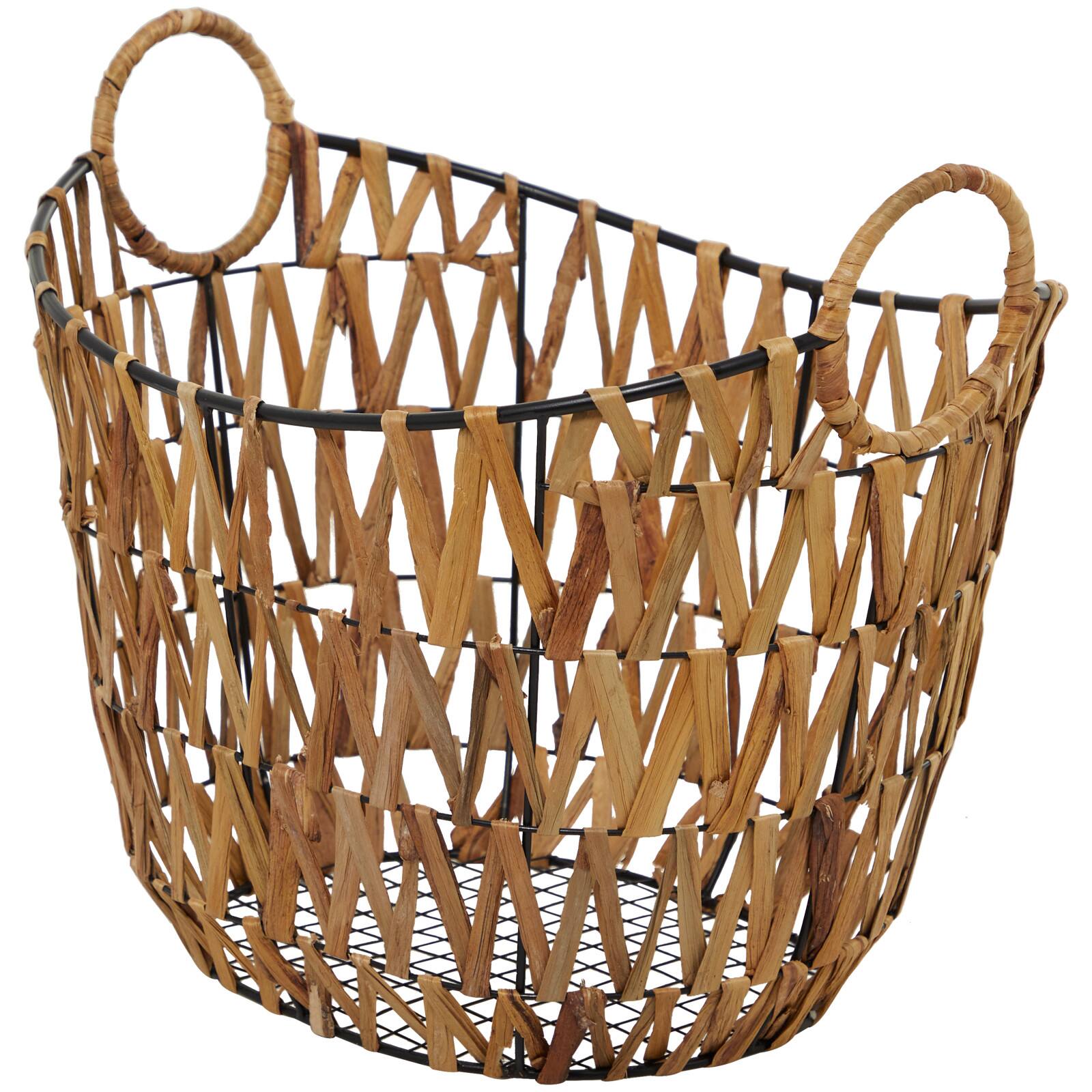 The Novogratz Brown Metal Storage Basket with Handles 20" x 15" x 16"