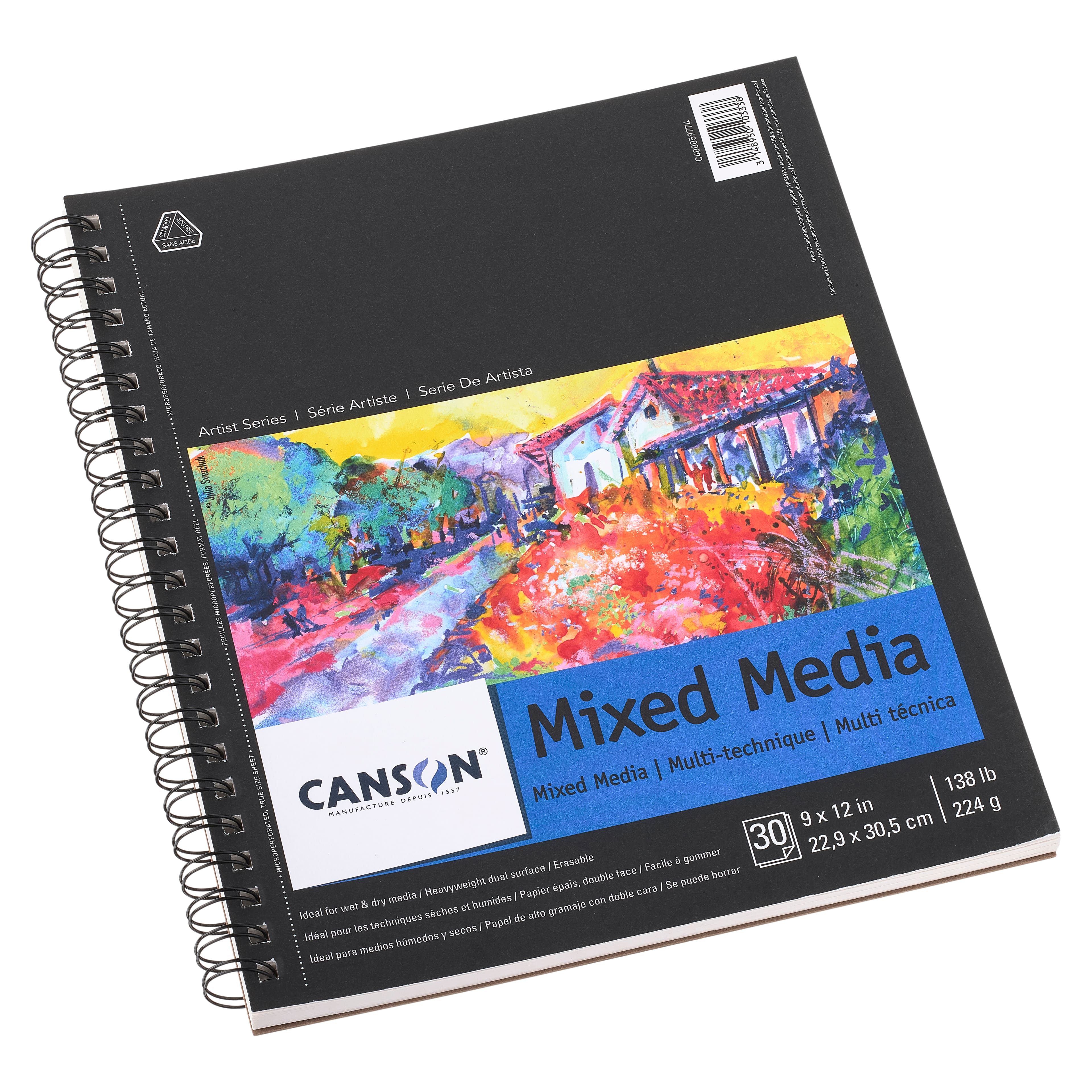 Canson Artist Series Mix Media Pad 30 Sheets Side Wire Bound 9” x 12” 