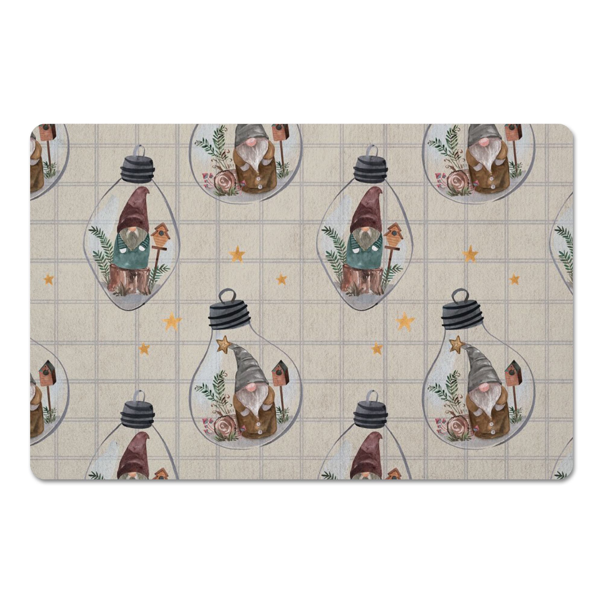 Cream & Gray Check Gnome Globe Pattern Floor Mat