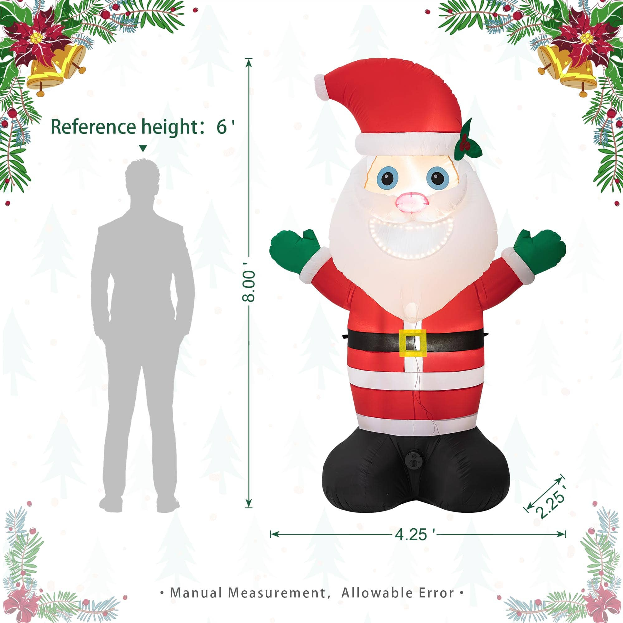 Glitzhome&#xAE; 8ft. LED Lighted Musical Santa Inflatable D&#xE9;cor