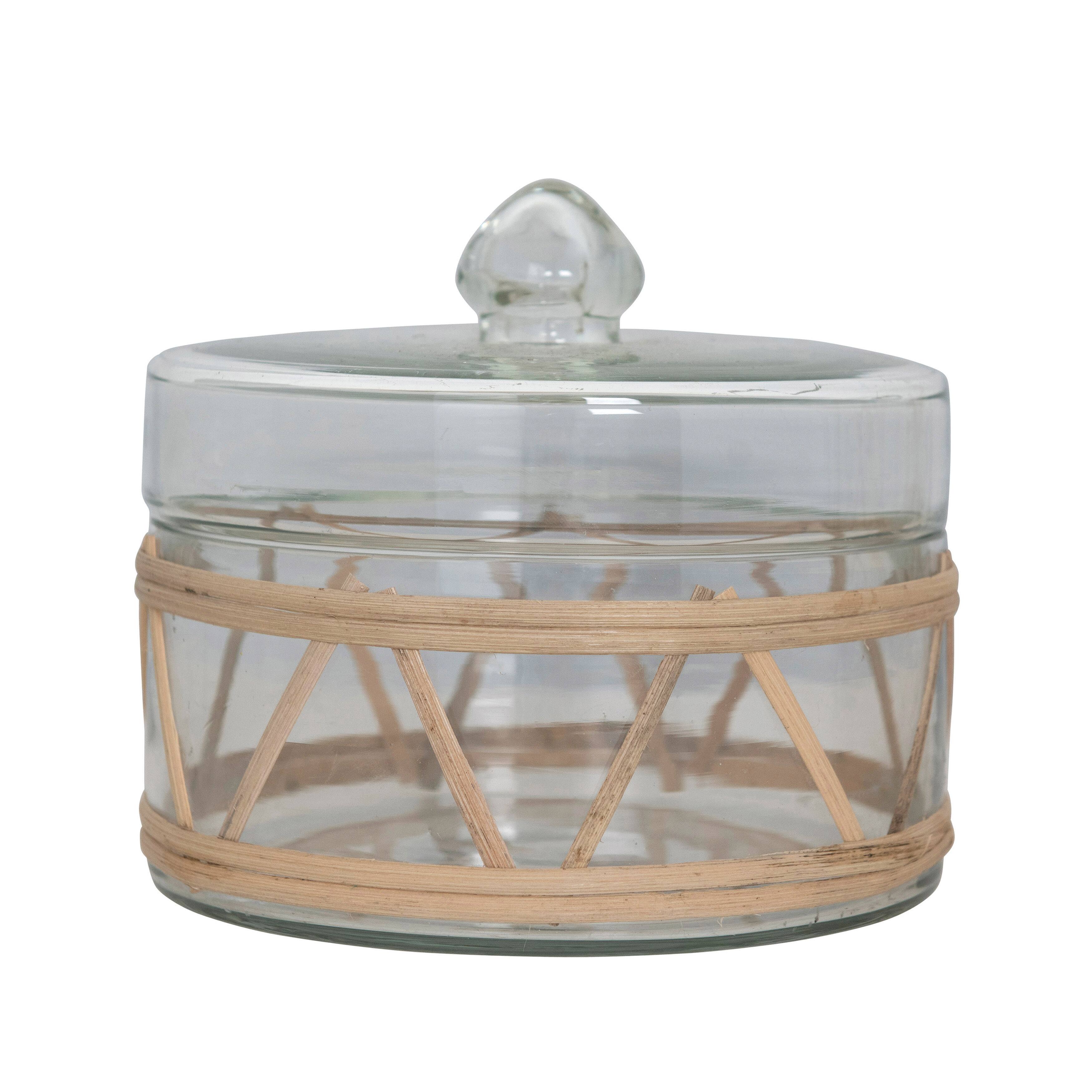 Hello Honey&#xAE; 6&#x22; Rattan Wrapped Glass Jar with Lid