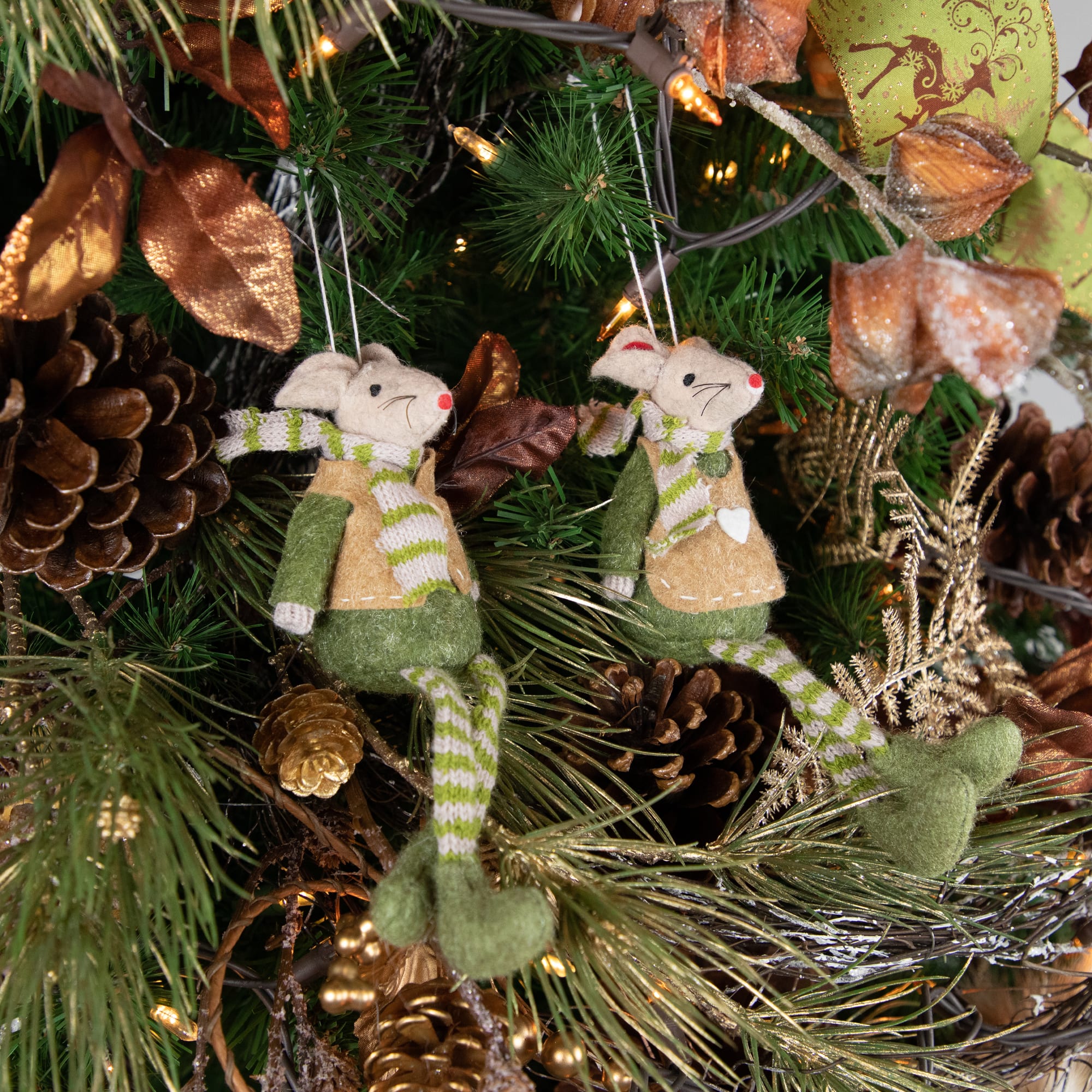 7.5&#x22; Boy &#x26; Girl Mice Christmas Ornaments Set