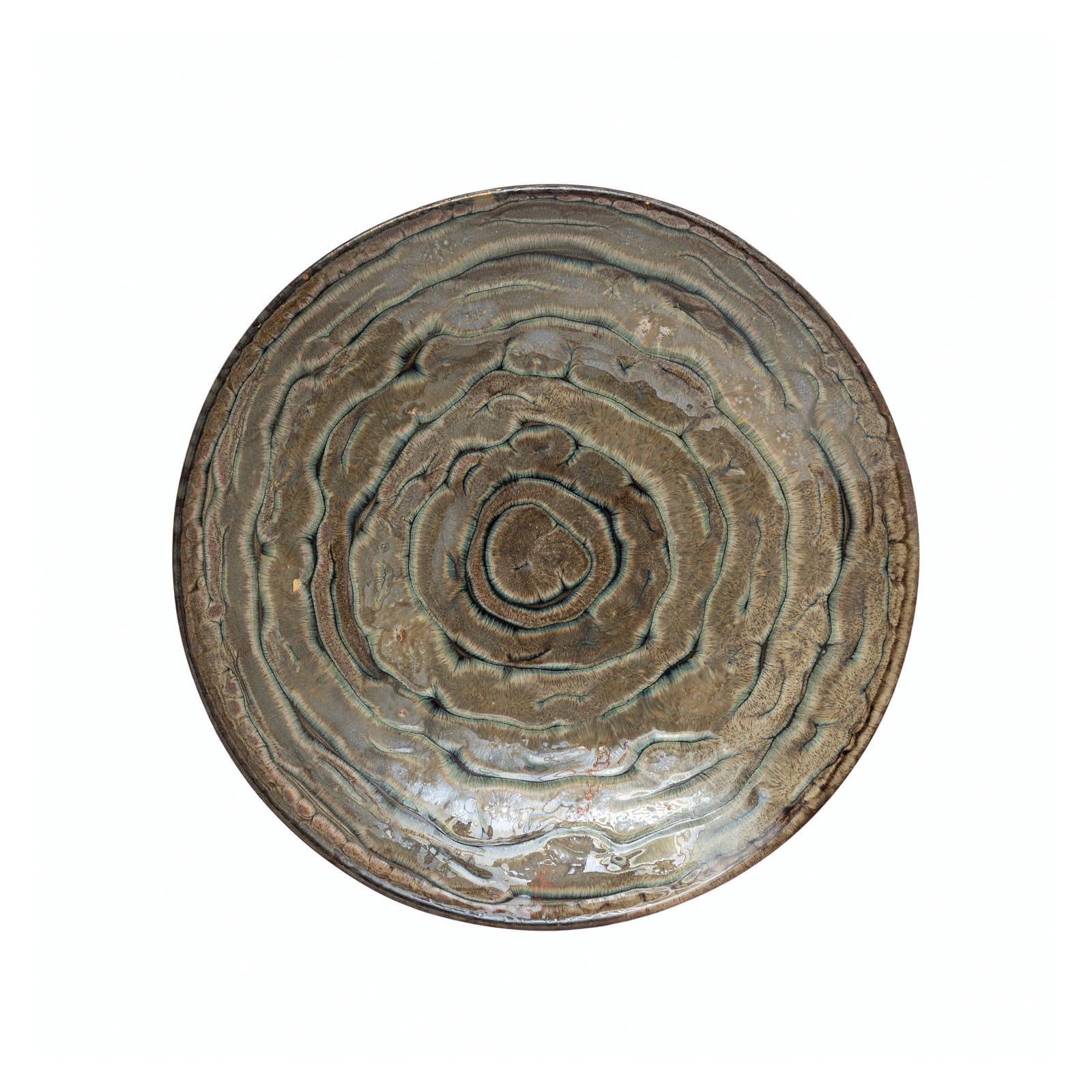 14&#x22; Decorative Reactive Glaze Stoneware Platter