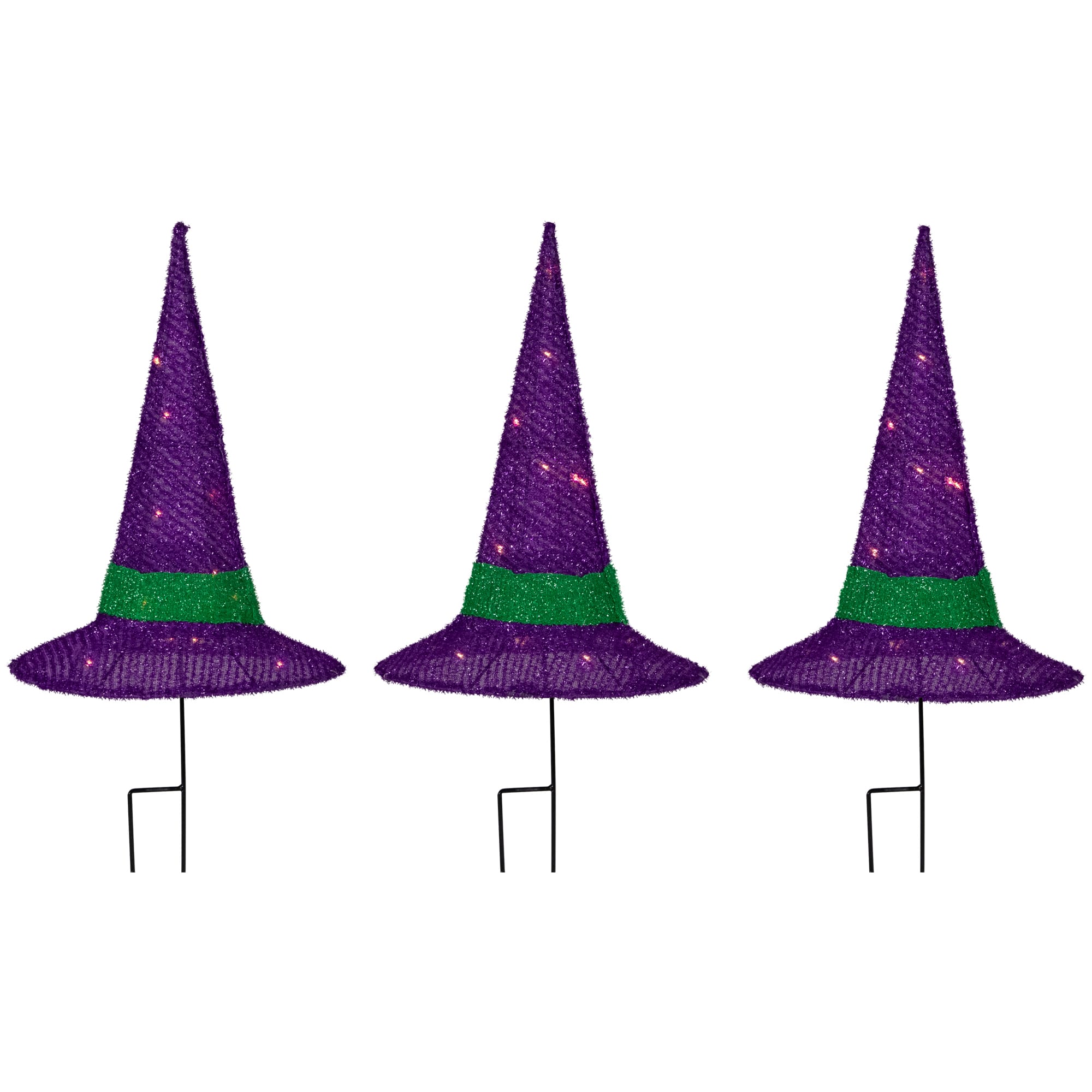 14" LED Lighted Purple Witches Hat Outdoor Halloween Pathway Markers, 3ct.